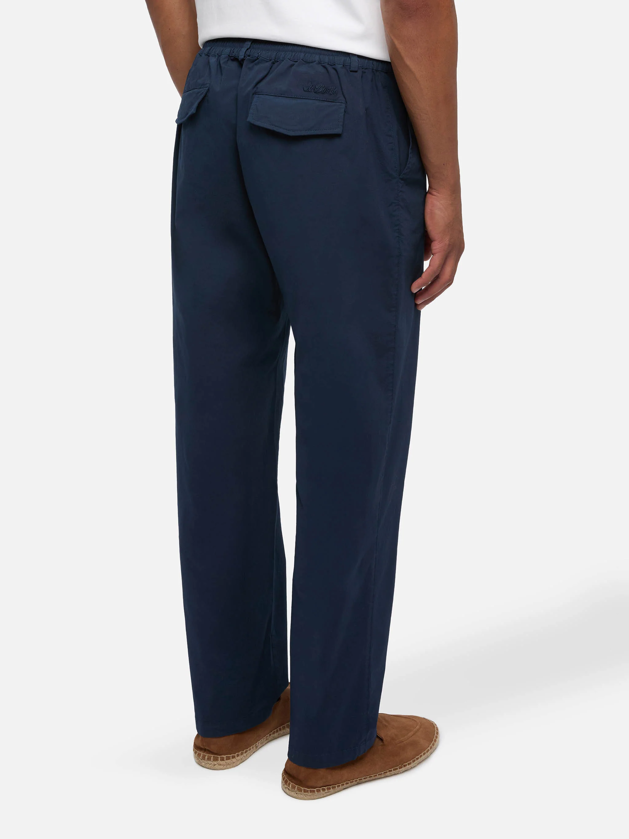 Pantaloni in cotone blu marino Calais con coulisse - Image 2