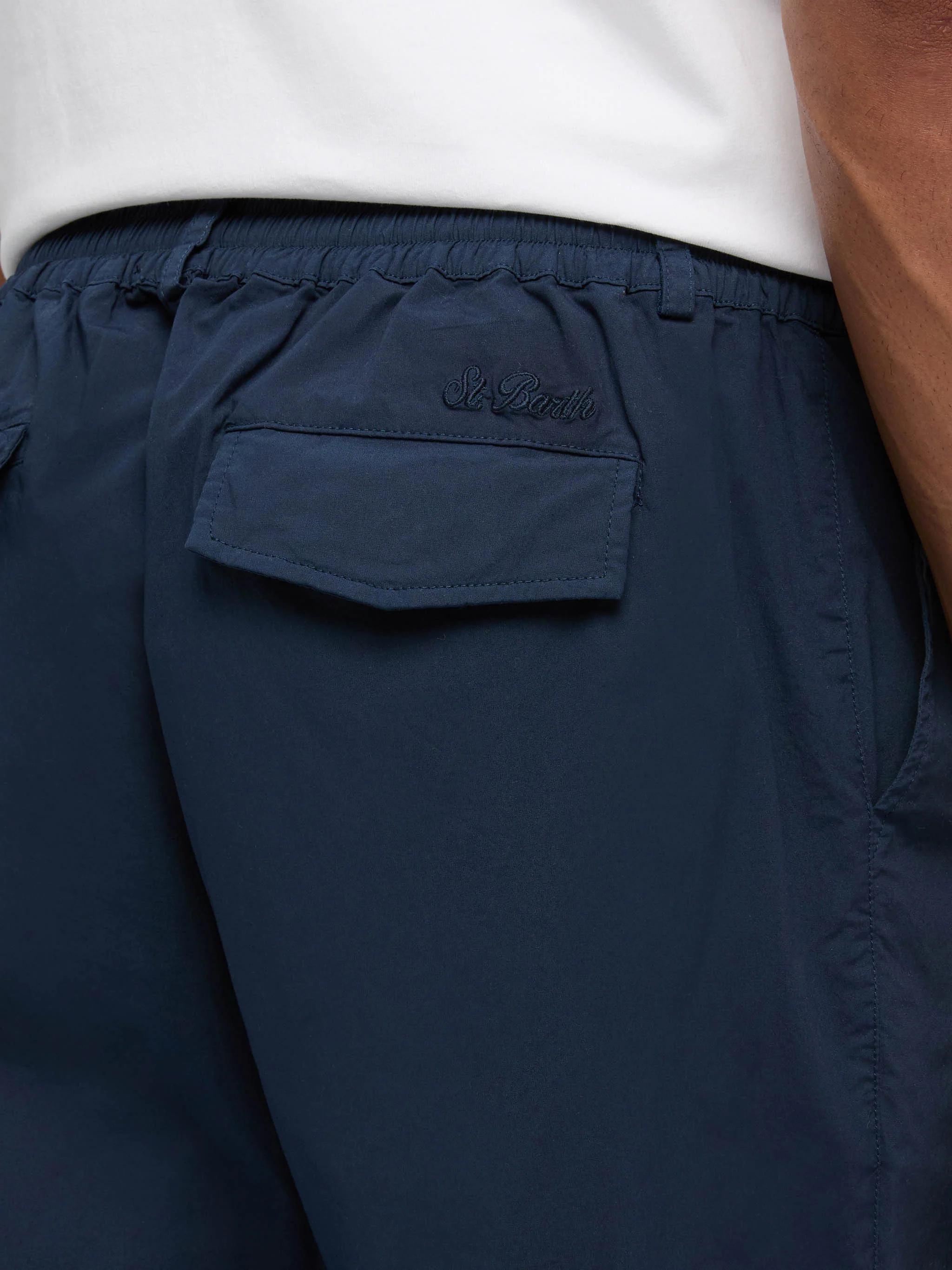 Pantaloni in cotone blu marino Calais con coulisse - Image 3