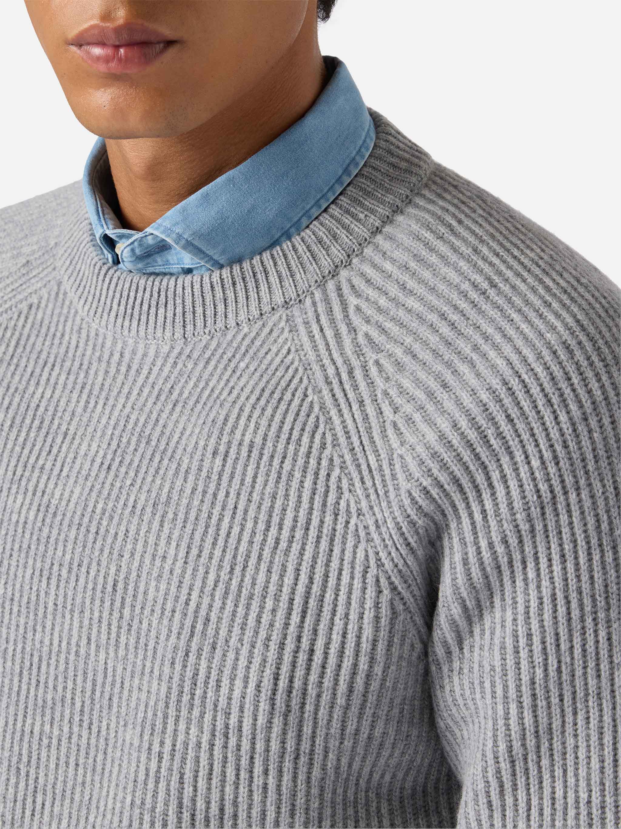 Maglione Marine in pura lana grigio melange a coste inglesi - Image 2
