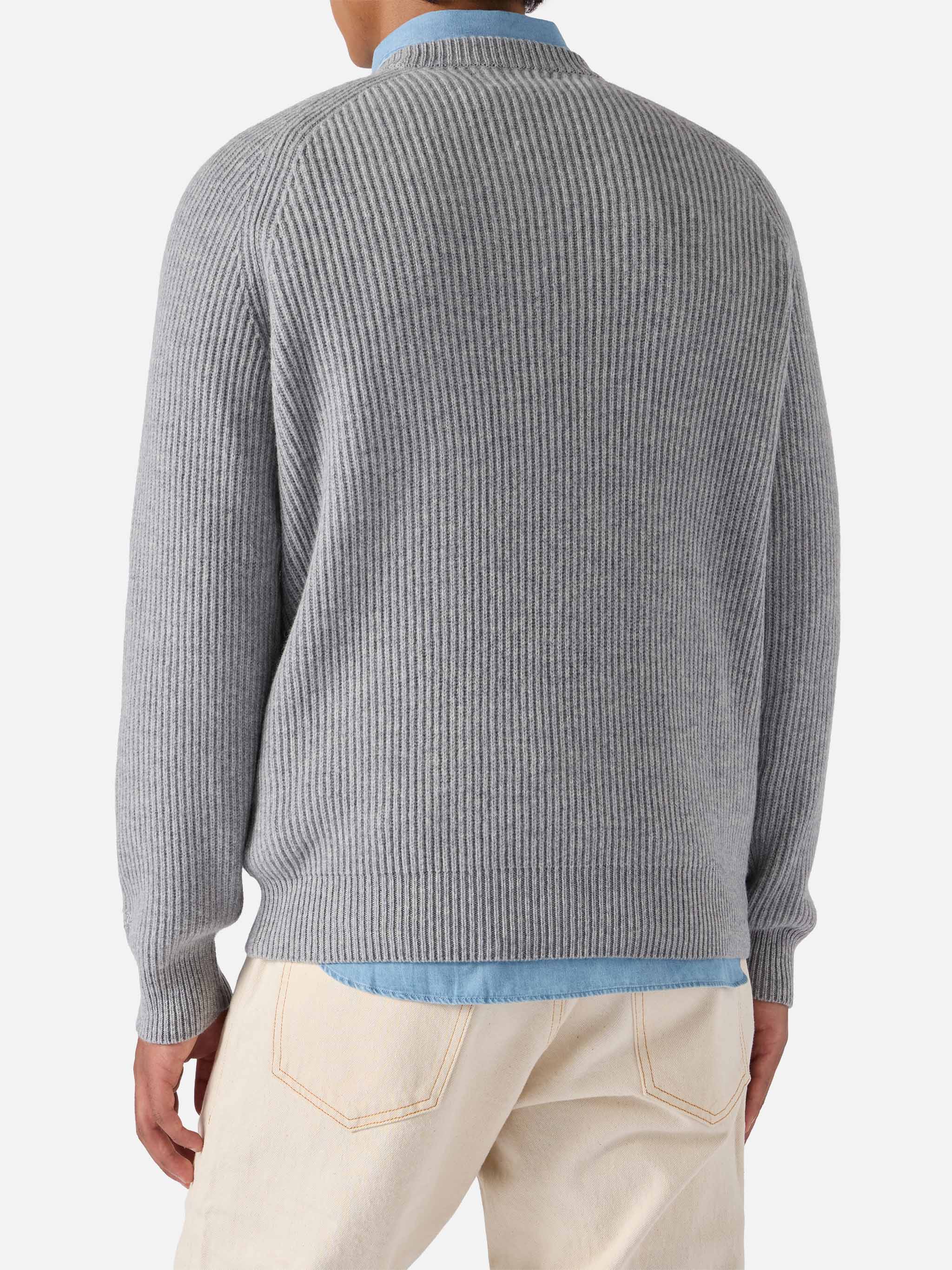 Maglione Marine in pura lana grigio melange a coste inglesi - Image 3