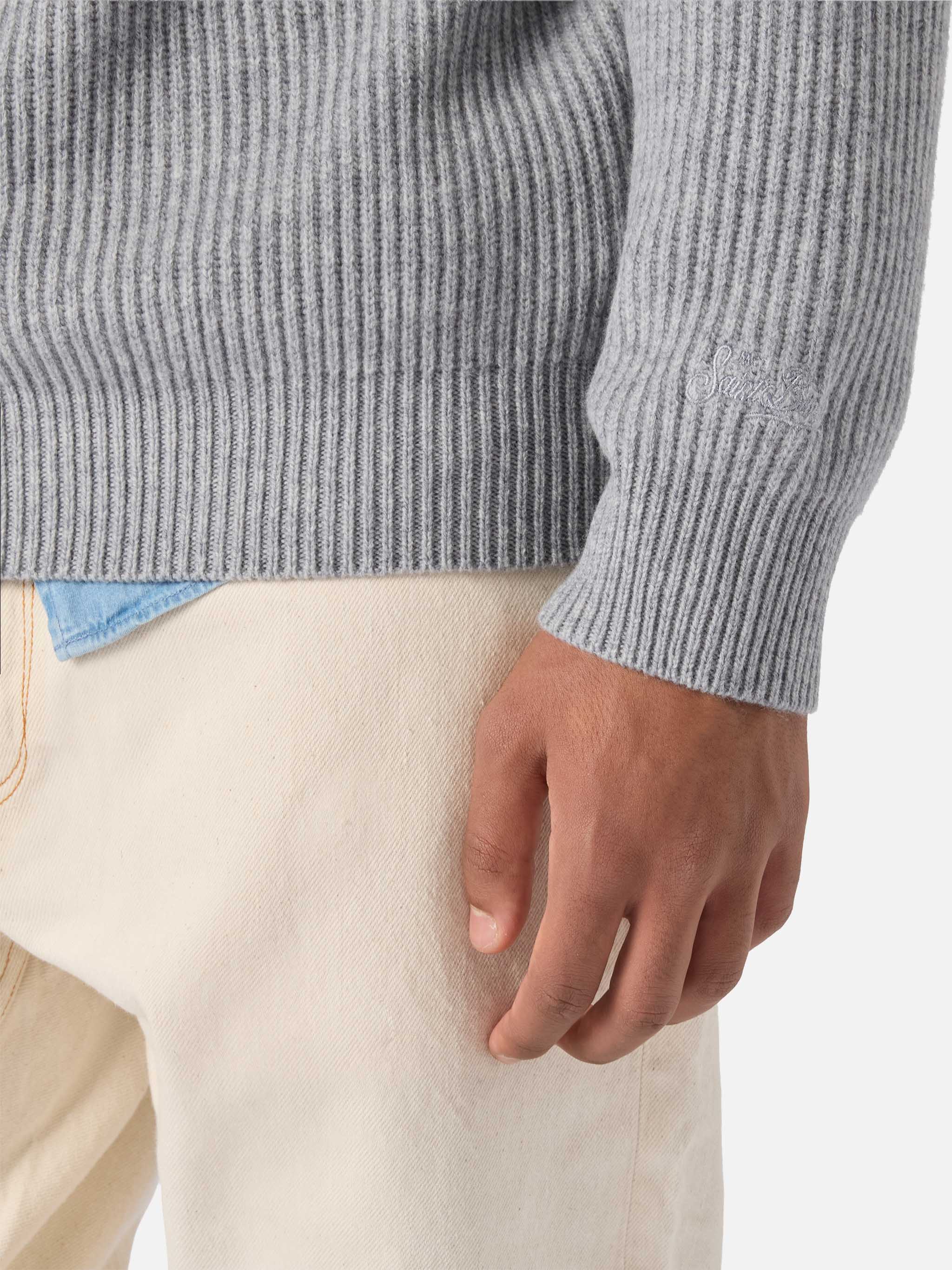 Maglione Marine in pura lana grigio melange a coste inglesi - Image 4