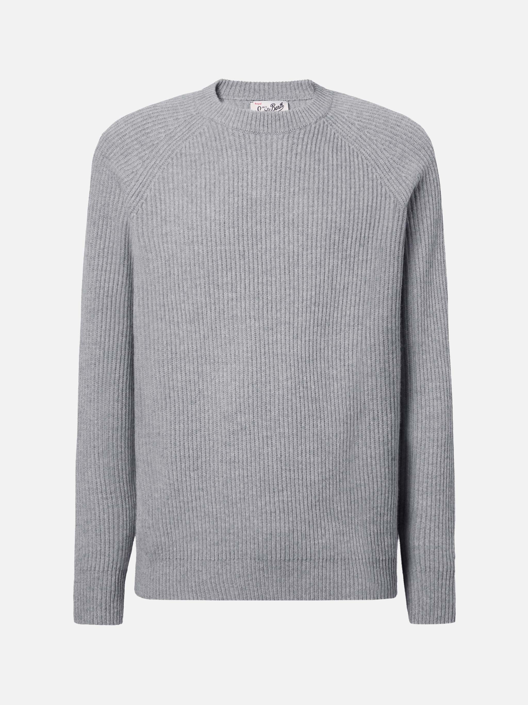 Maglione Marine in pura lana grigio melange a coste inglesi - Image 5