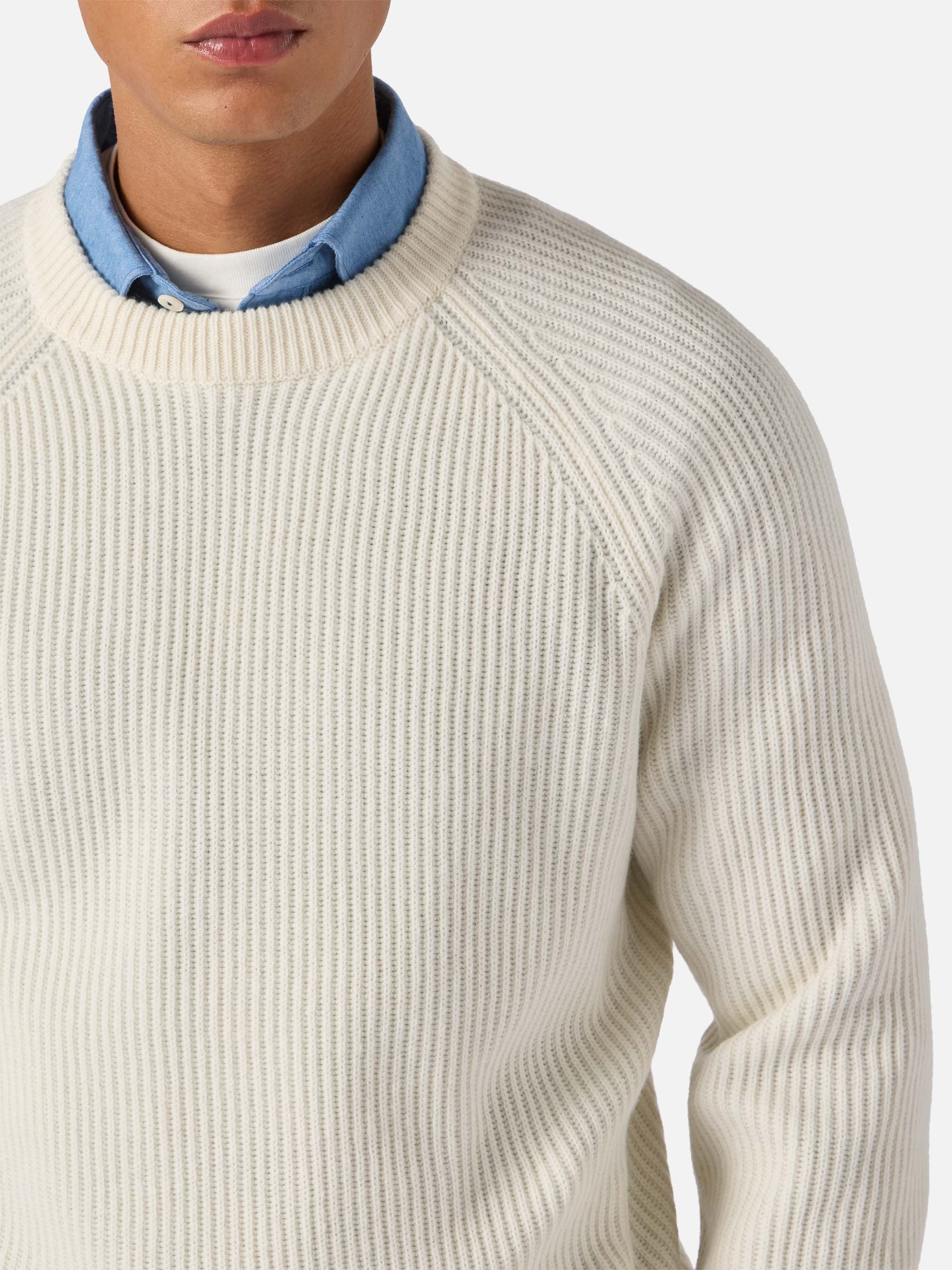 Maglione Marine in pura lana bianco a coste inglesi - Image 2