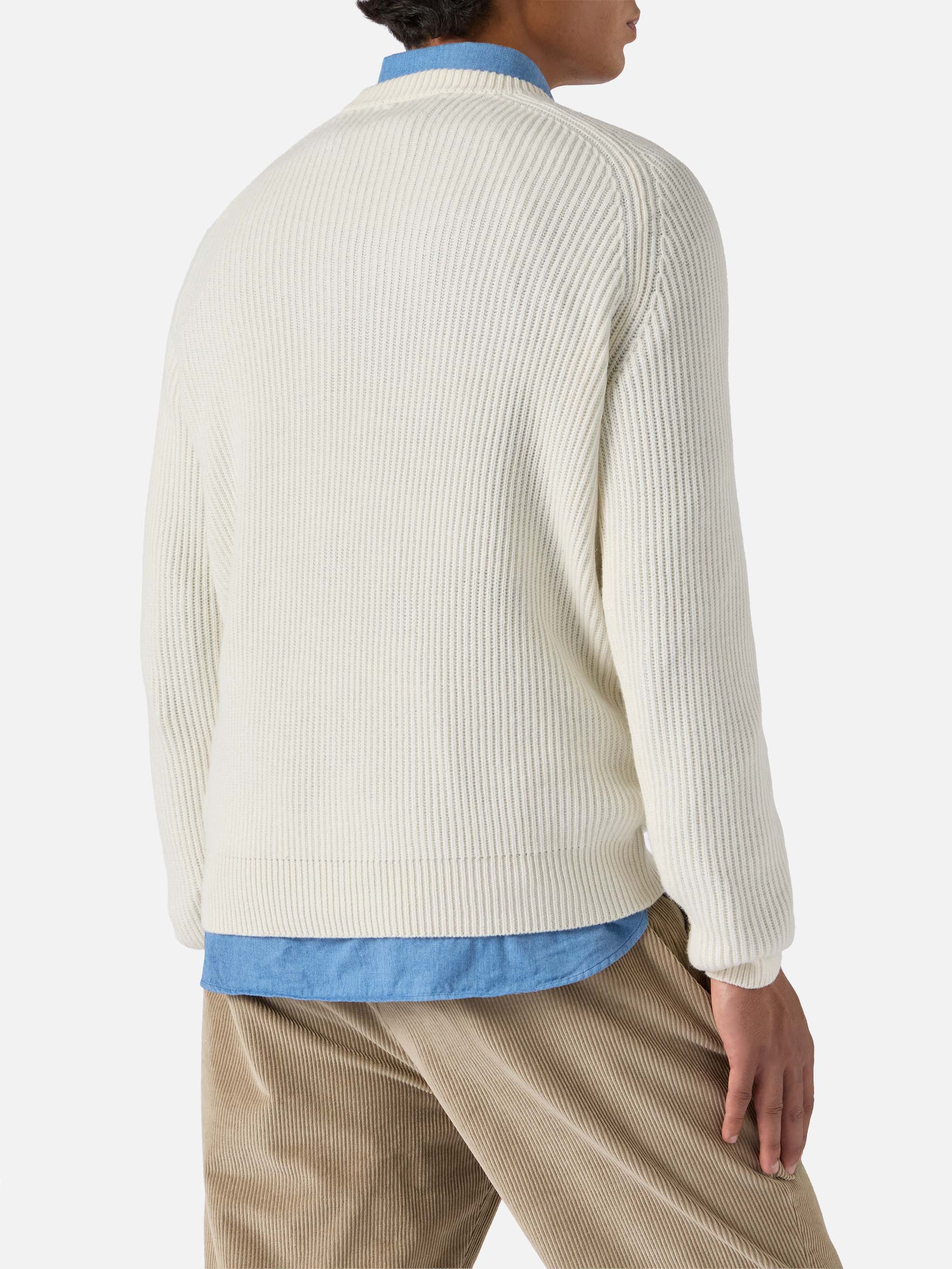 Maglione Marine in pura lana bianco a coste inglesi - Image 3