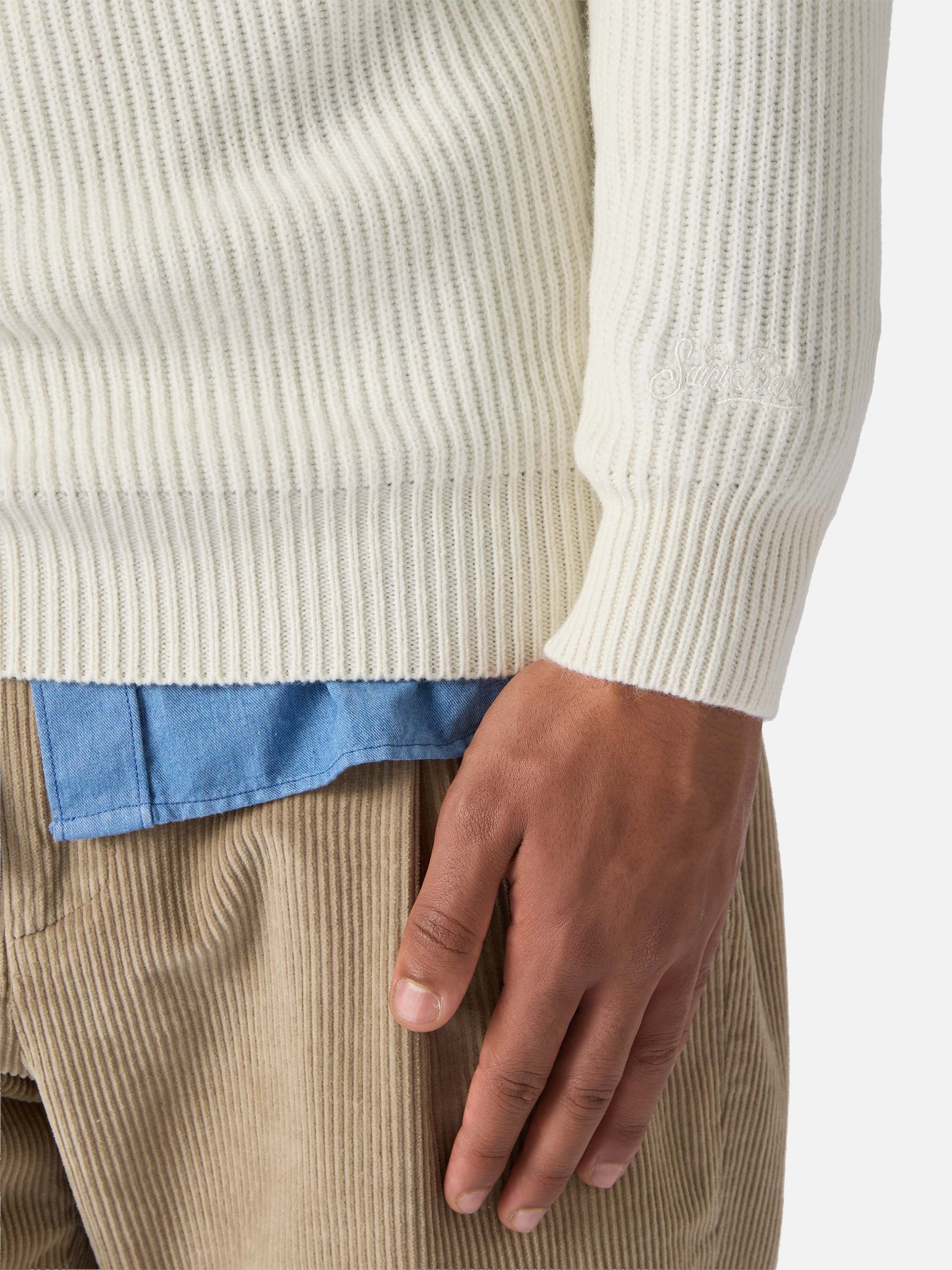 Maglione Marine in pura lana bianco a coste inglesi - Image 4