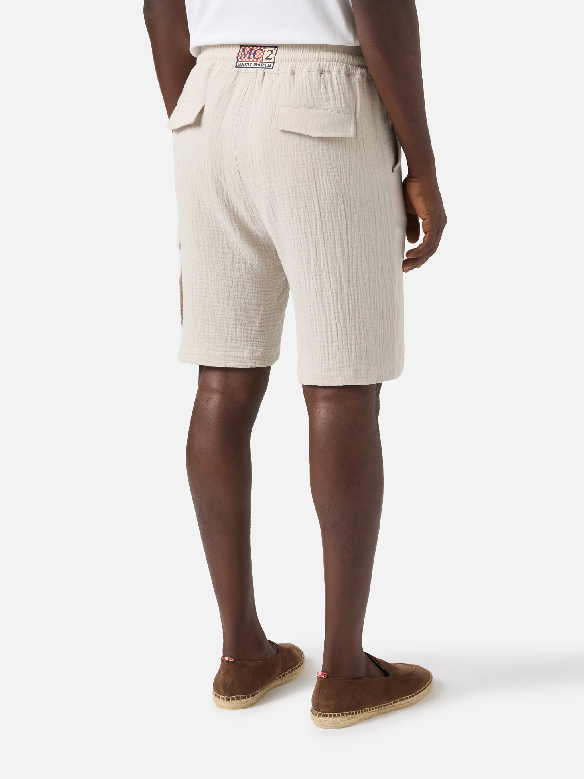 Bermuda Marseille in garza di puro cotone soft beige - Image 3