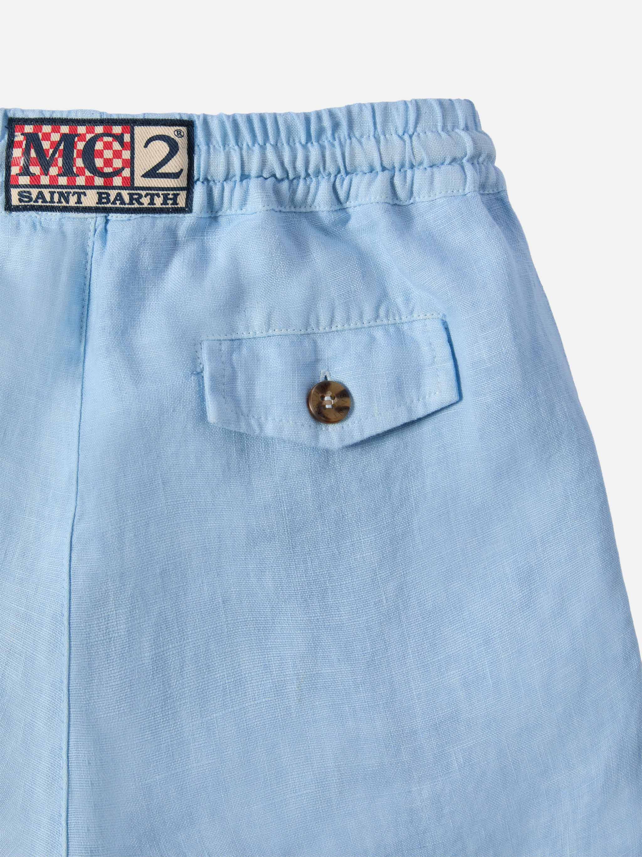 Shorts Marseille Jr in lino azzurro - Image 2
