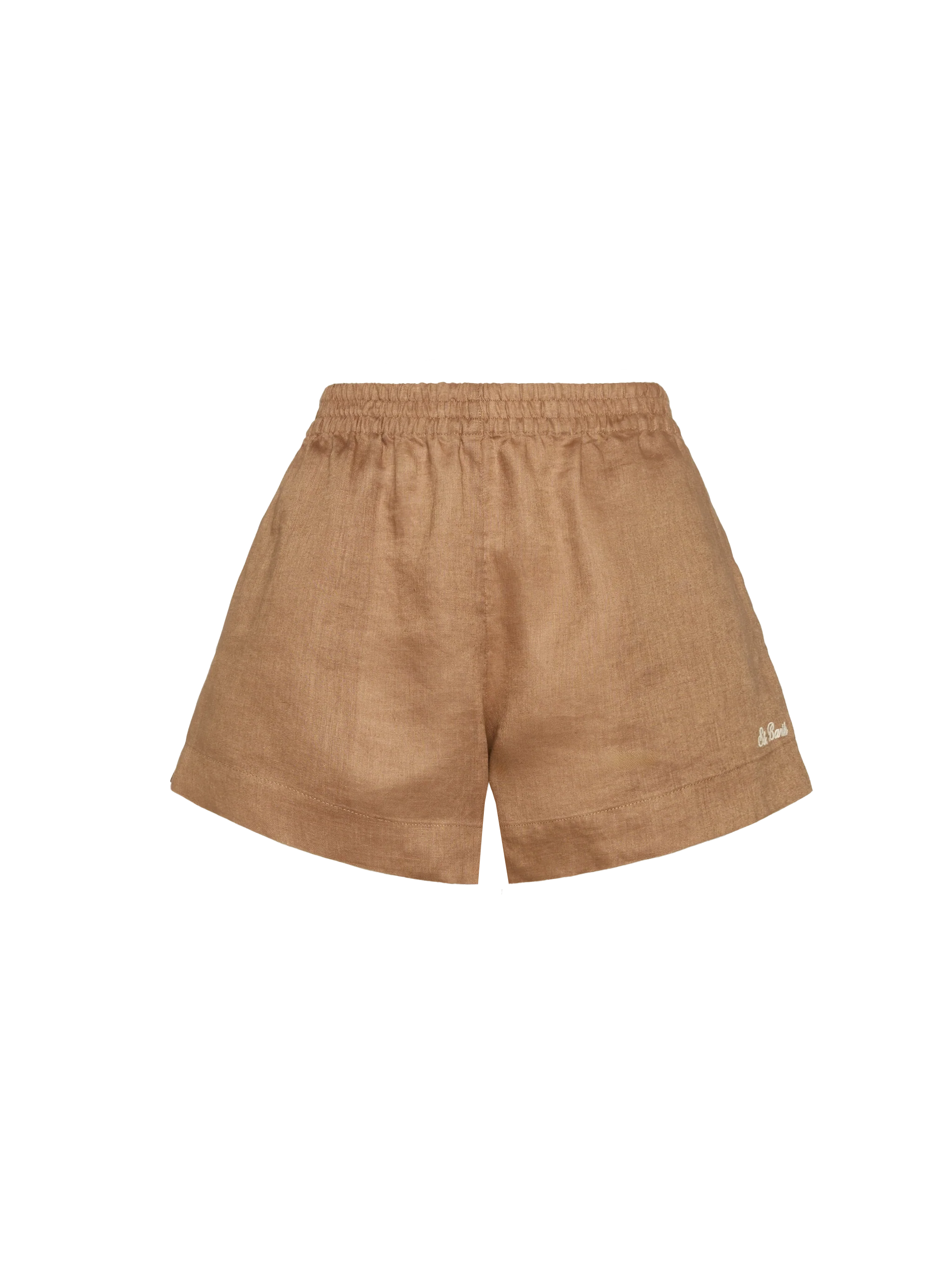 Meave shorts pull up in lino color marrone cammello - Image 5