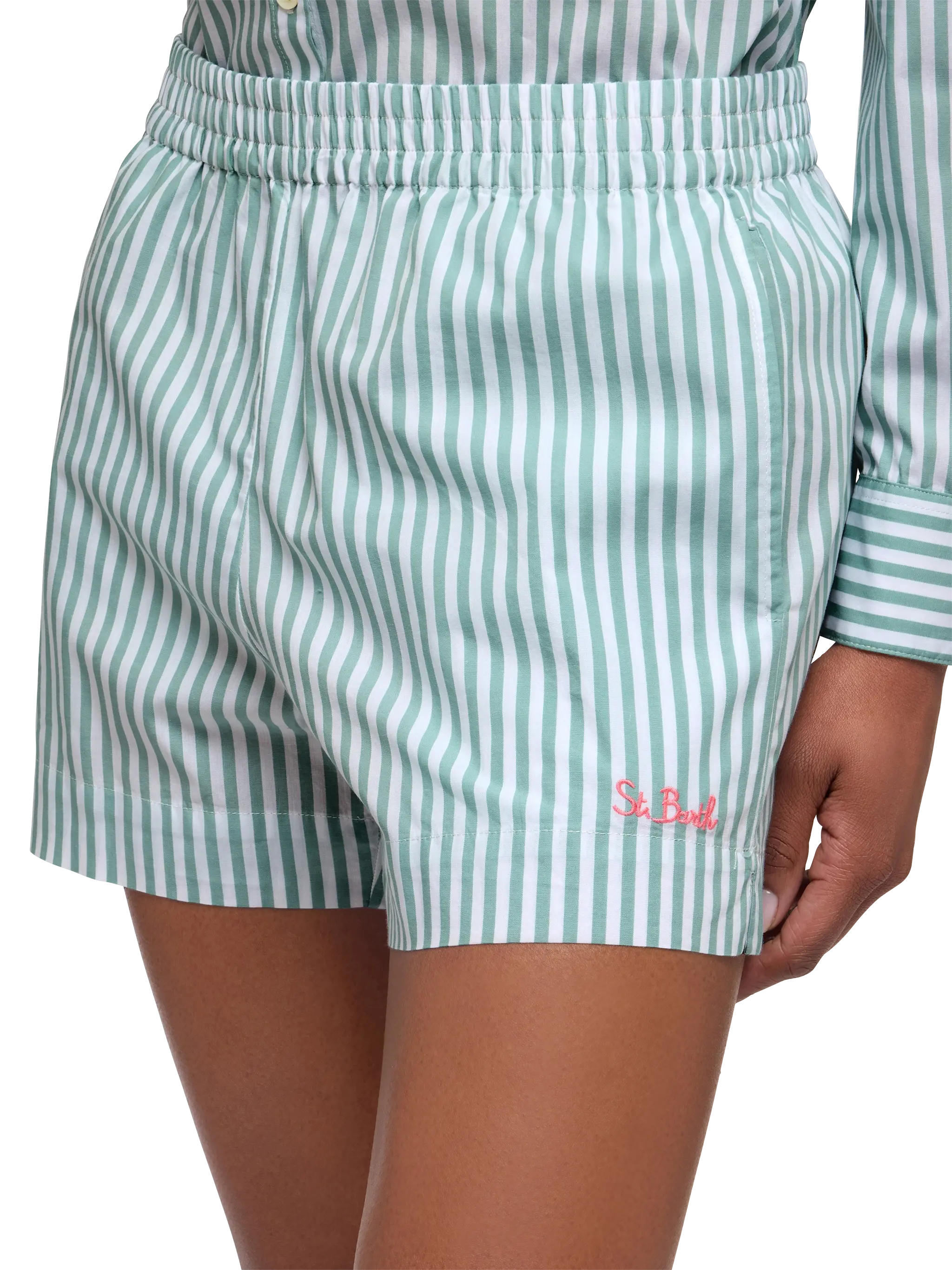 Meave shorts pull up in popeline di cotone con stampa a righe - Image 4
