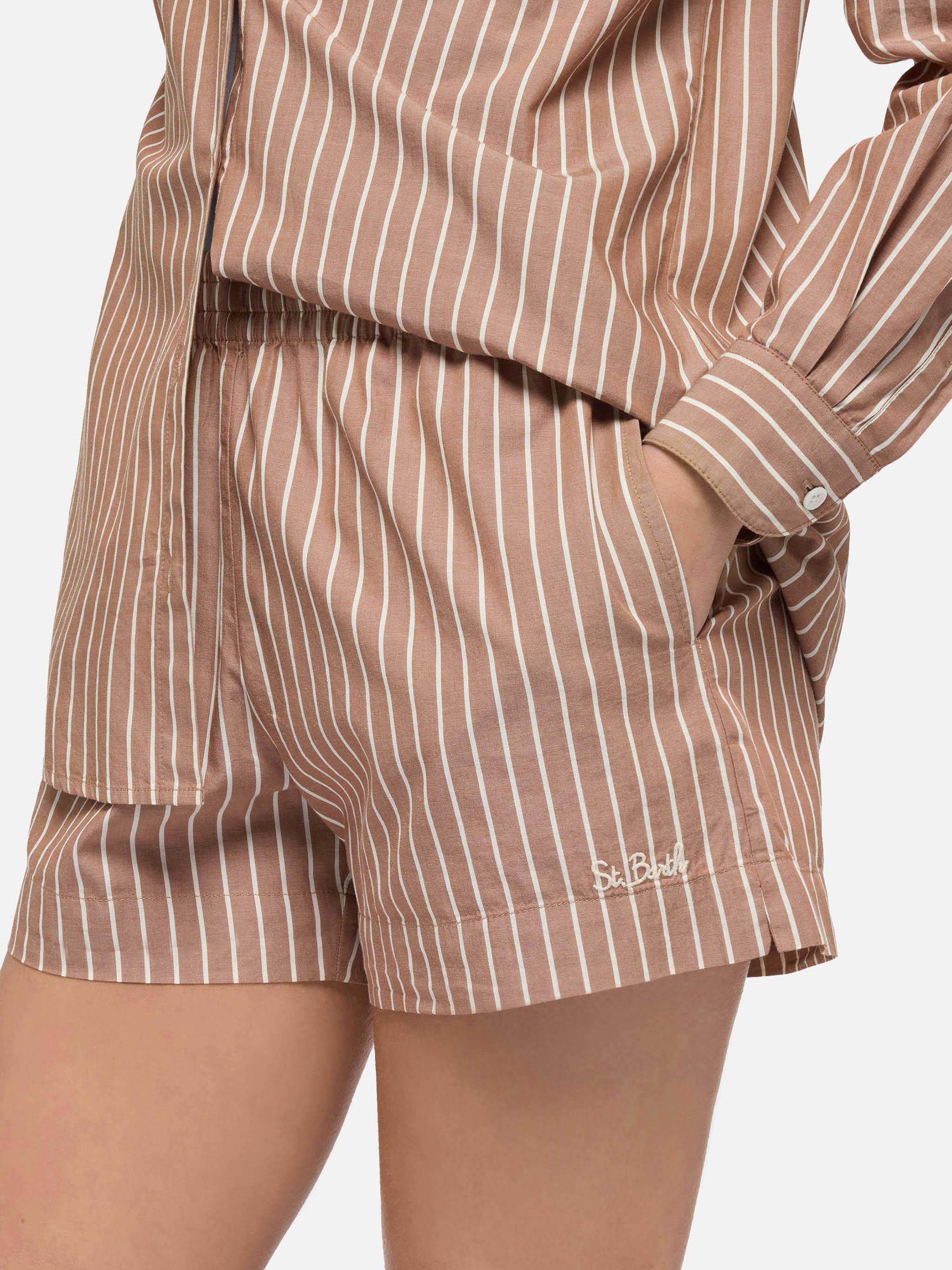Meave shorts pull up in popeline di cotone con stampa a righe - Image 2
