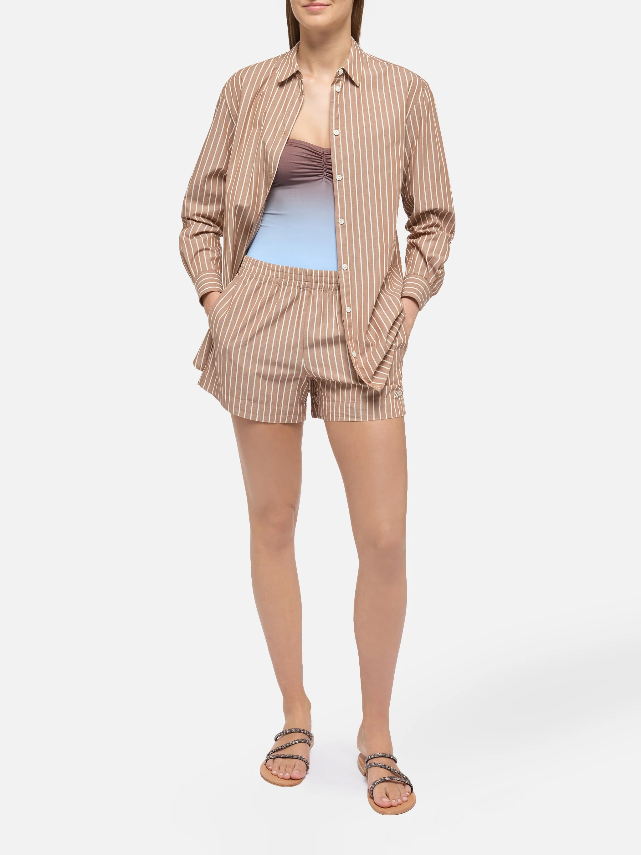 Meave shorts pull up in popeline di cotone con stampa a righe - Image 4