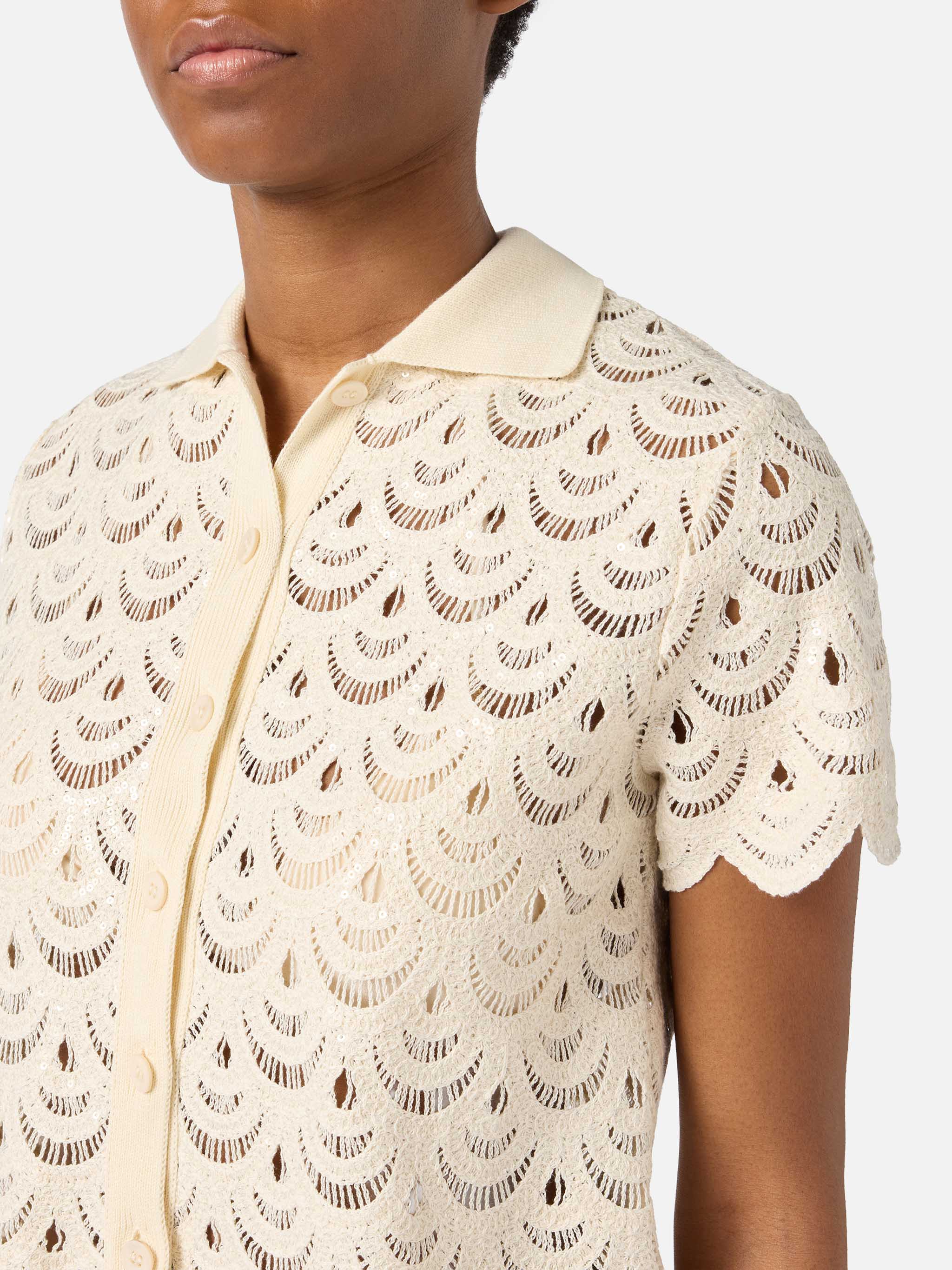 Polo in maglia Meave effetto crochet con paillettes - Image 2