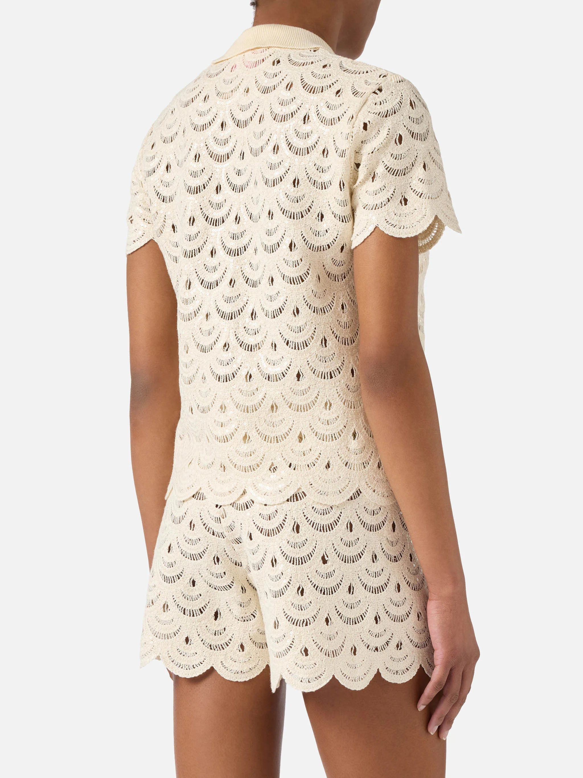 Polo in maglia Meave effetto crochet con paillettes - Image 3