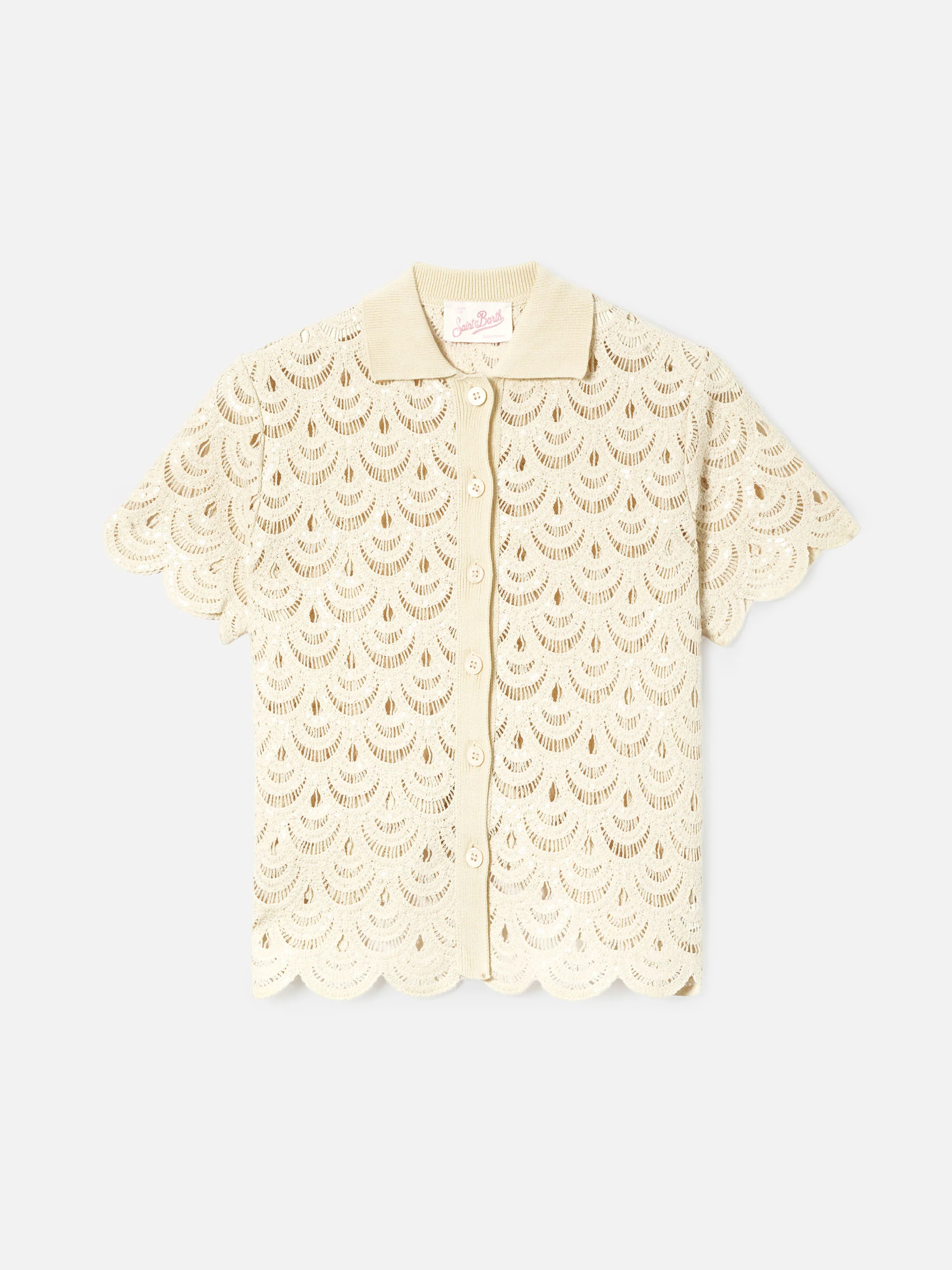 Polo in maglia Meave effetto crochet con paillettes - Image 5