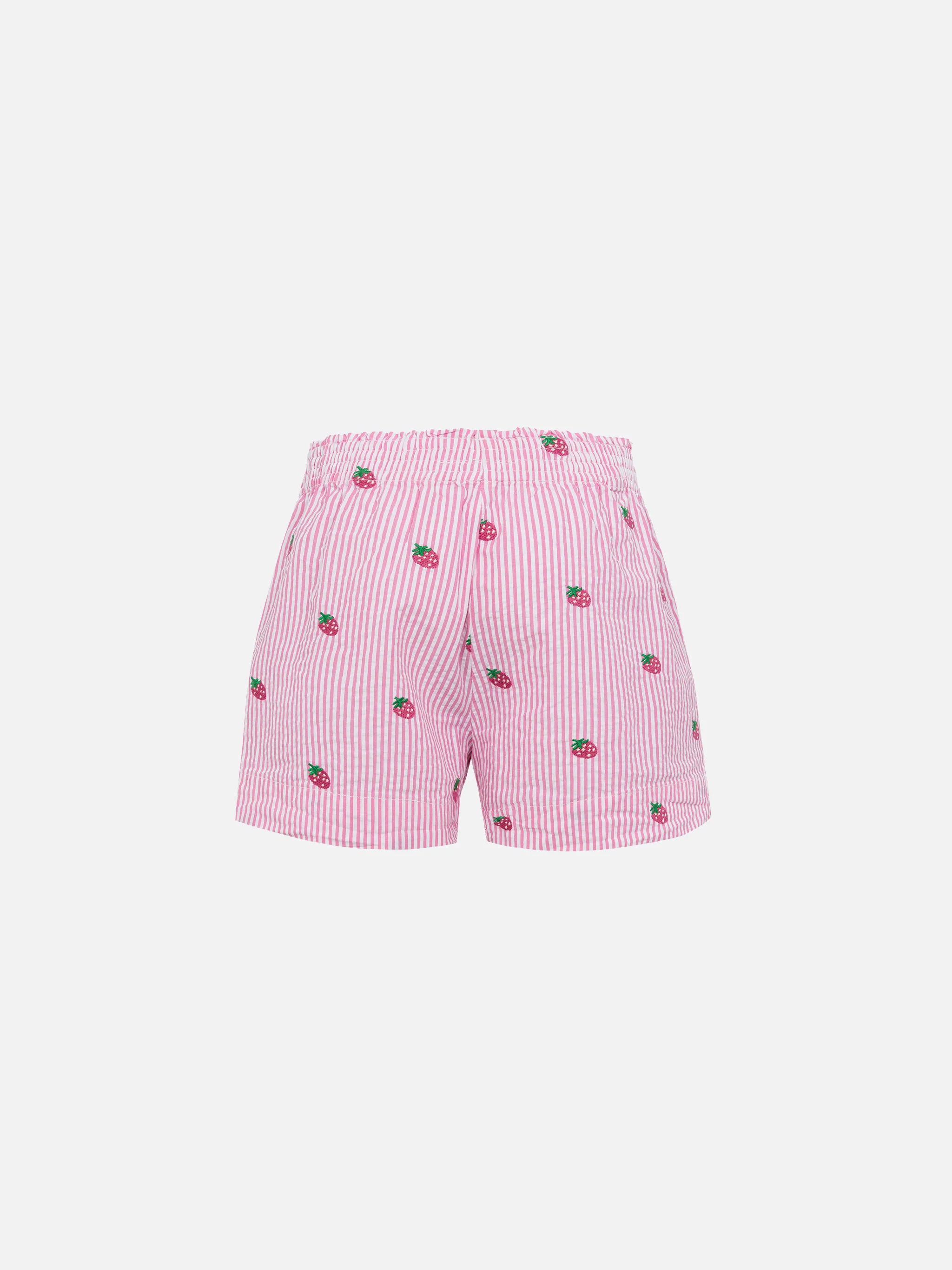 Shorts Meave Jr in seersucker di cotone con ricamo fragola - Image 2