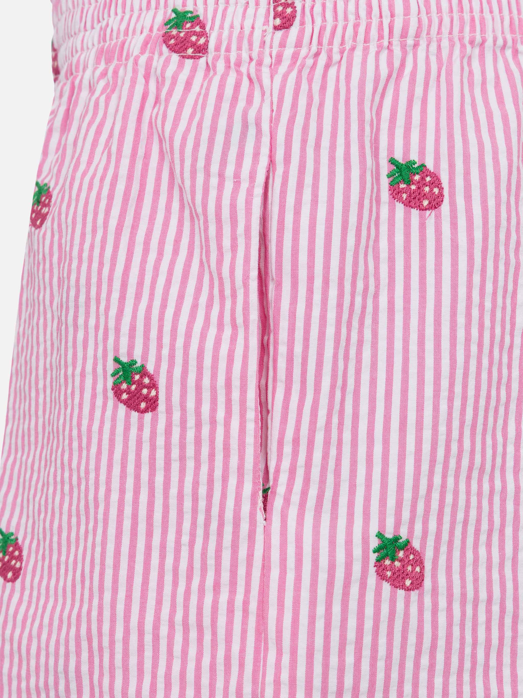 Shorts Meave Jr in seersucker di cotone con ricamo fragola - Image 3
