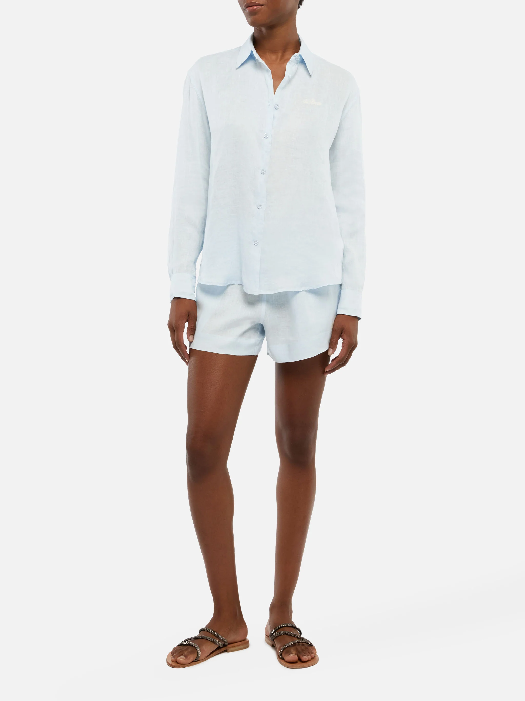 Meave shorts pull up in lino color azzurro chiaro - Image 2