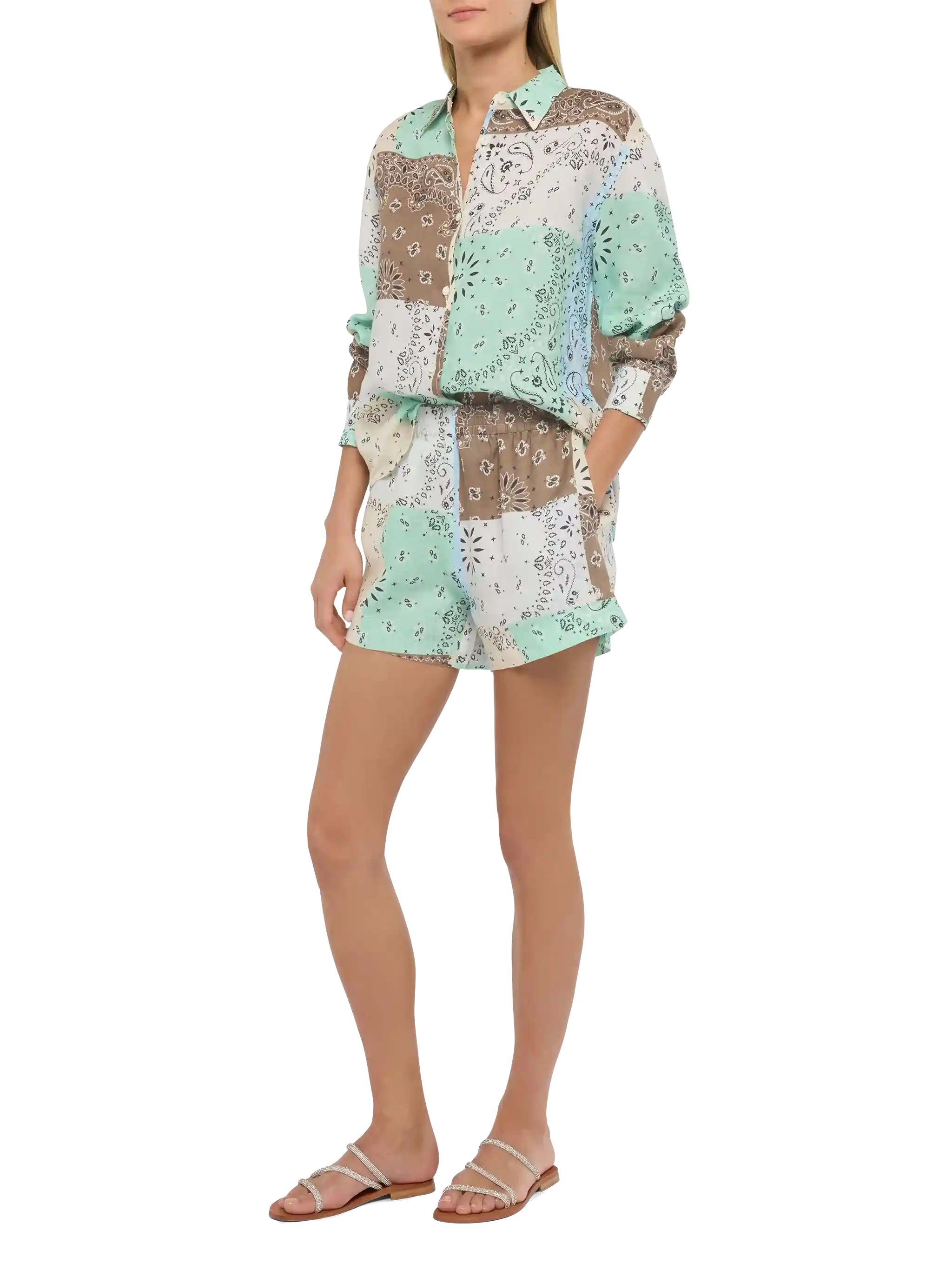 Meave shorts pull up in lino con stampa patch bandana - Image 2
