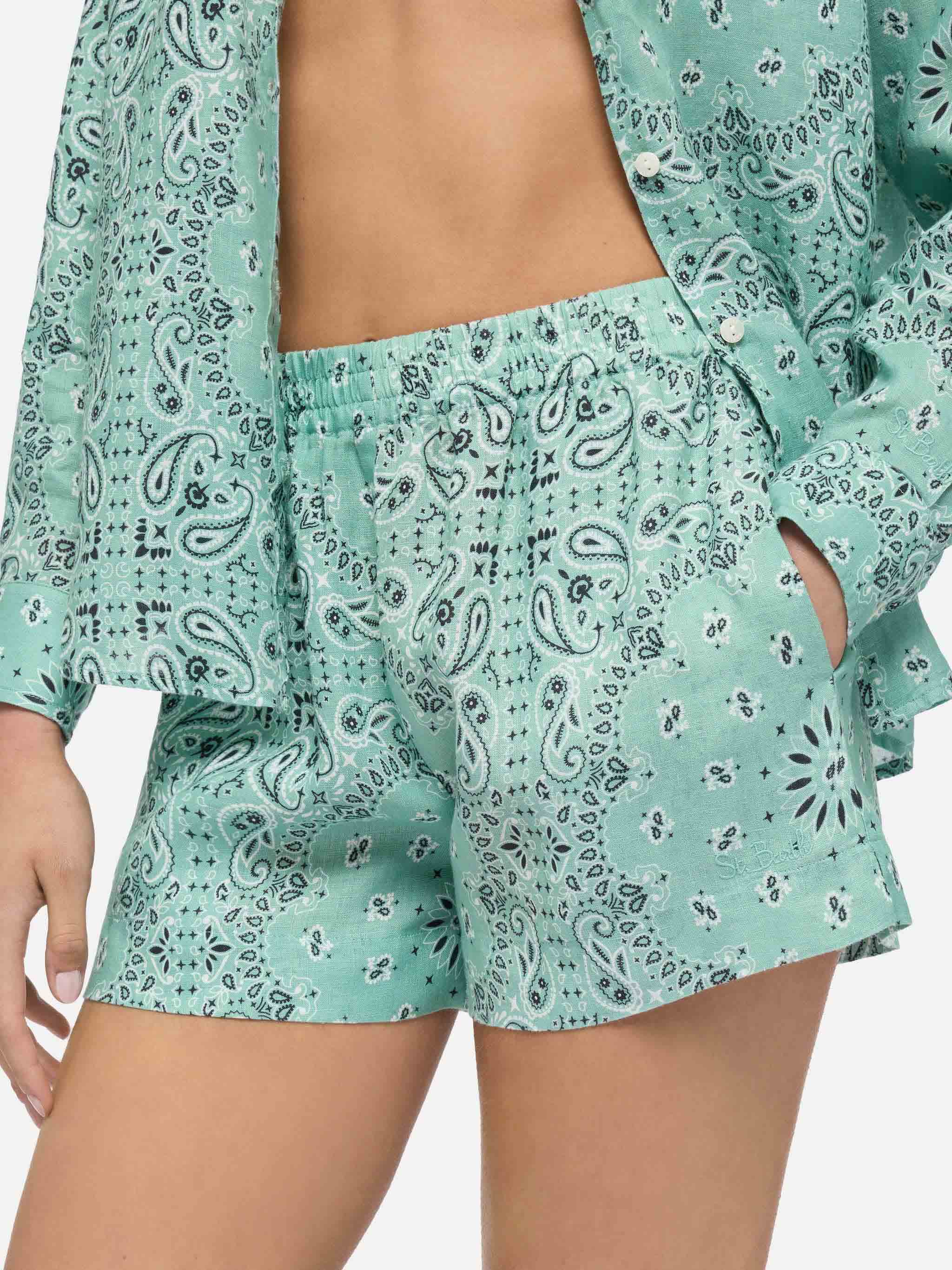 Meave shorts pull up in lino con stampa bandana - Image 3