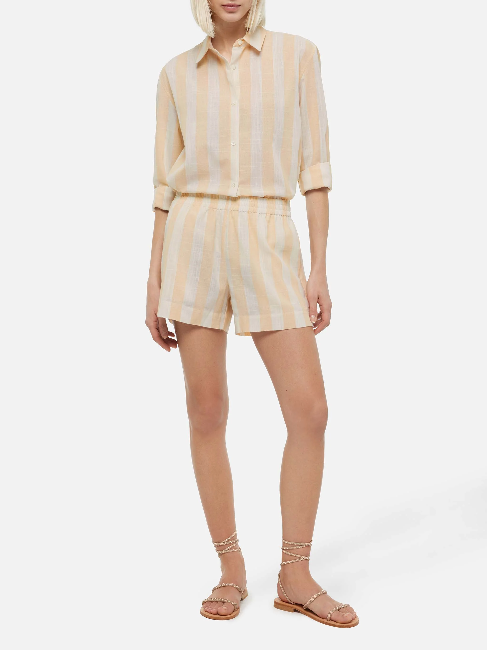 Meave shorts pull up con stampa a righe beige - Image 2