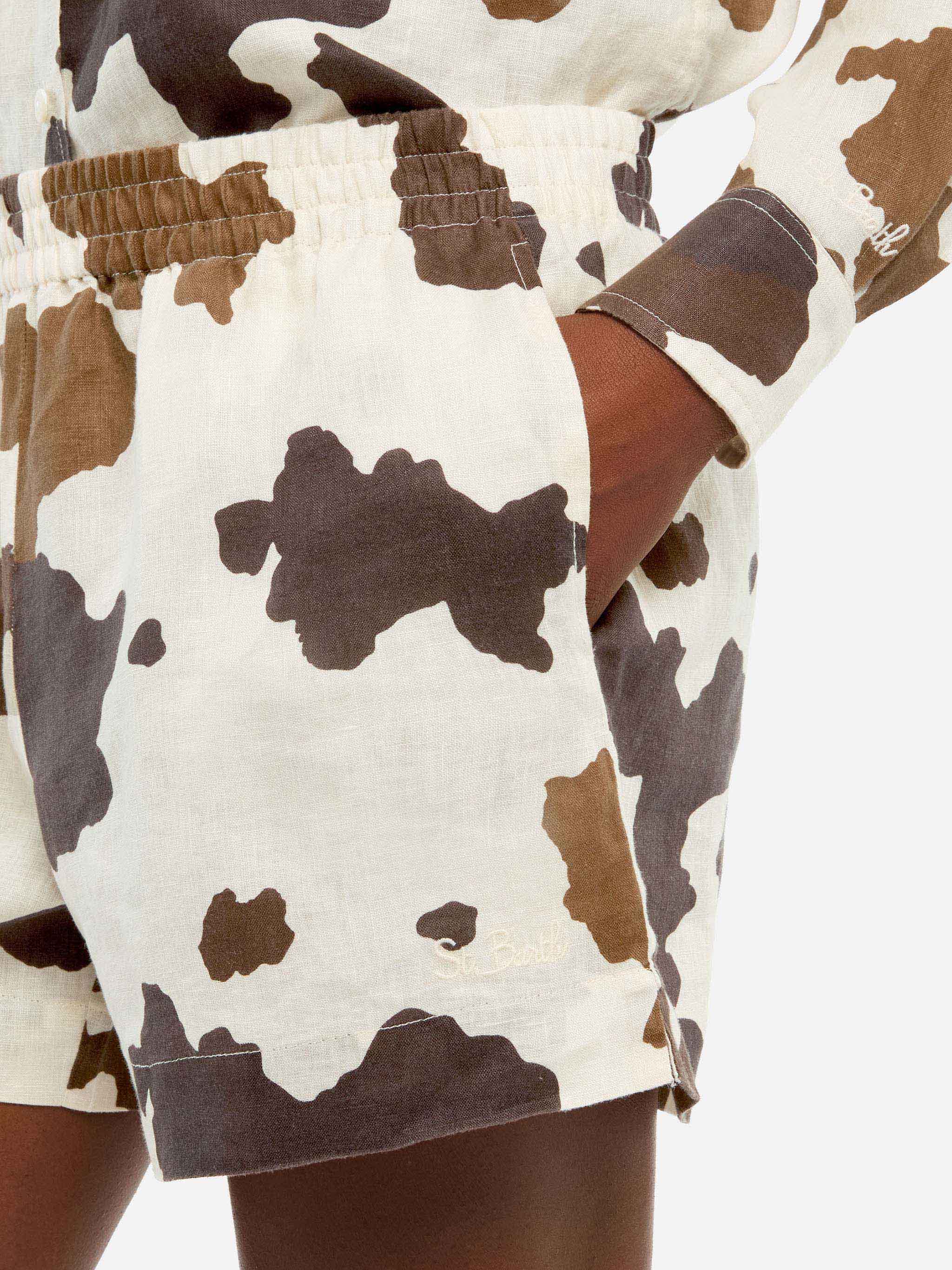 Meave shorts pull up in lino con stampa cow skin - Image 3