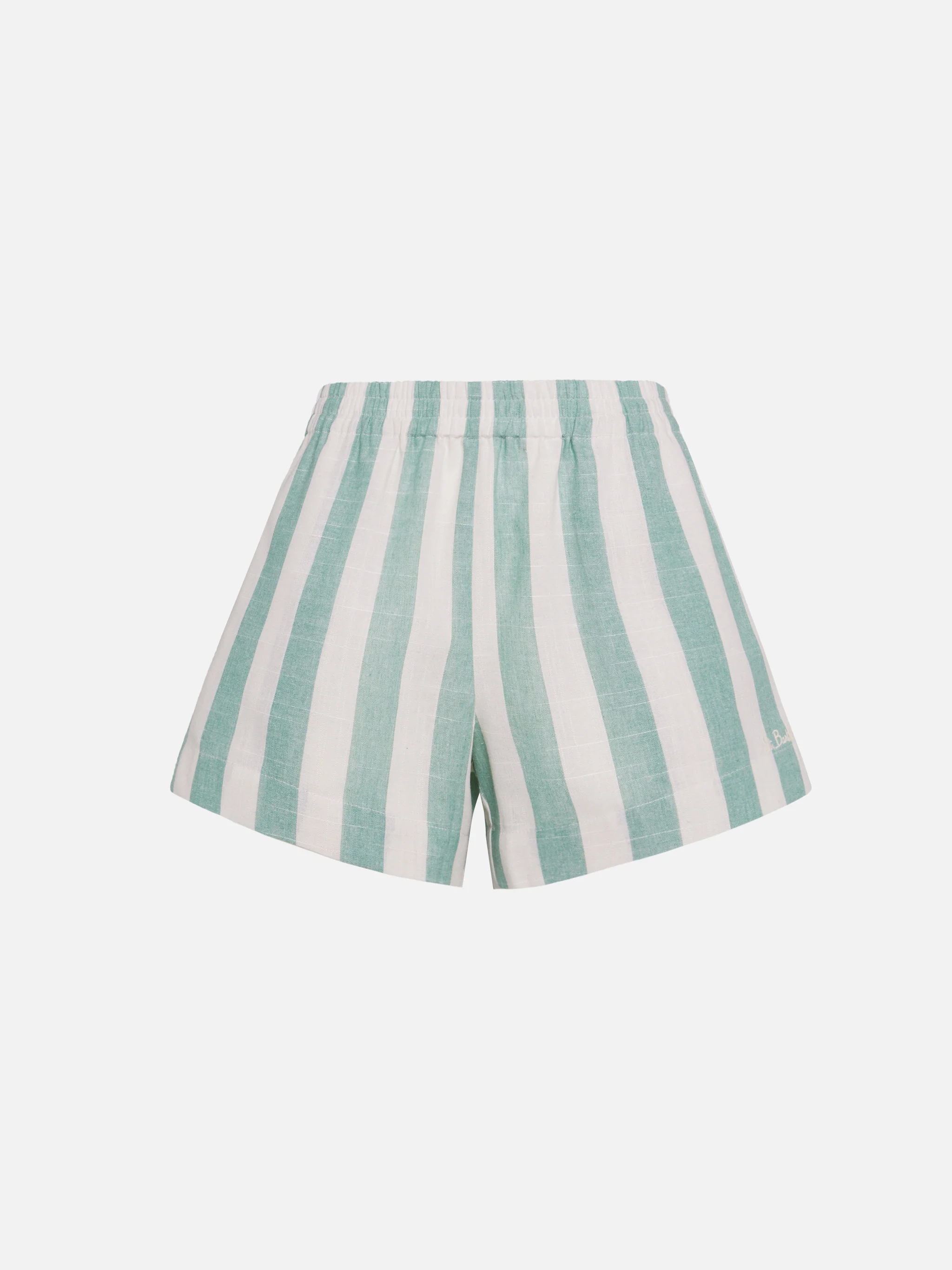 Meave shorts pull up in cotone con stampa a righe verde salvia - Image 5