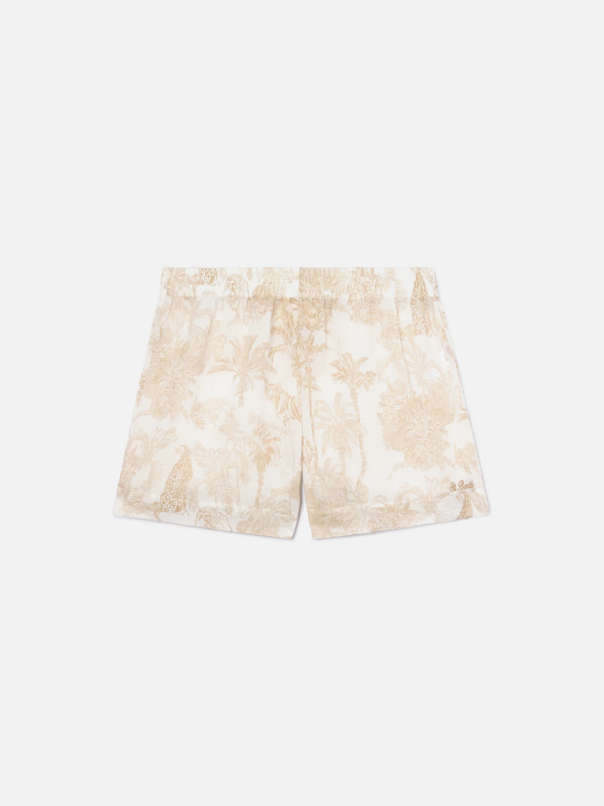 Shorts Meave in ramie con stampa toile de jouy beige - Image 5