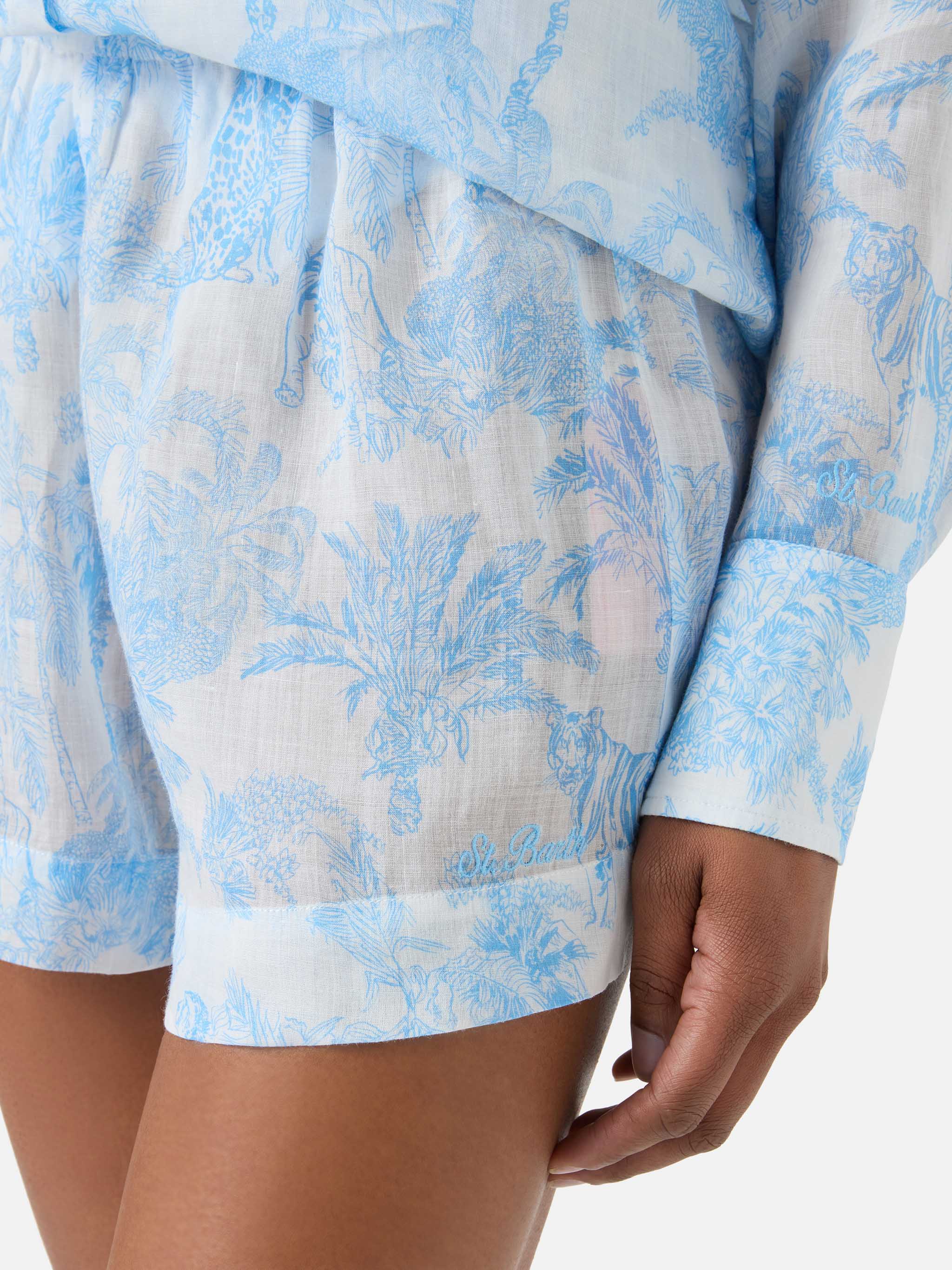 Shorts Meave in ramie con stampa toile de jouy azzurra - Image 2