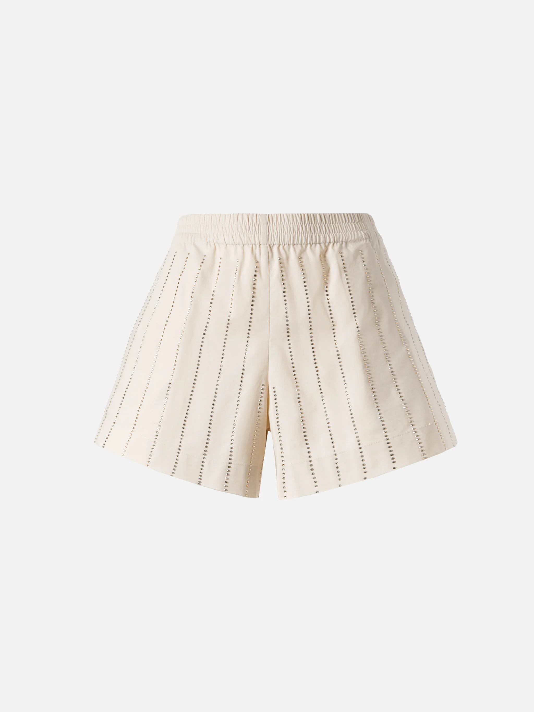 Meave shorts pull up in popeline di cotone con decorazione di strass a righe - Image 5