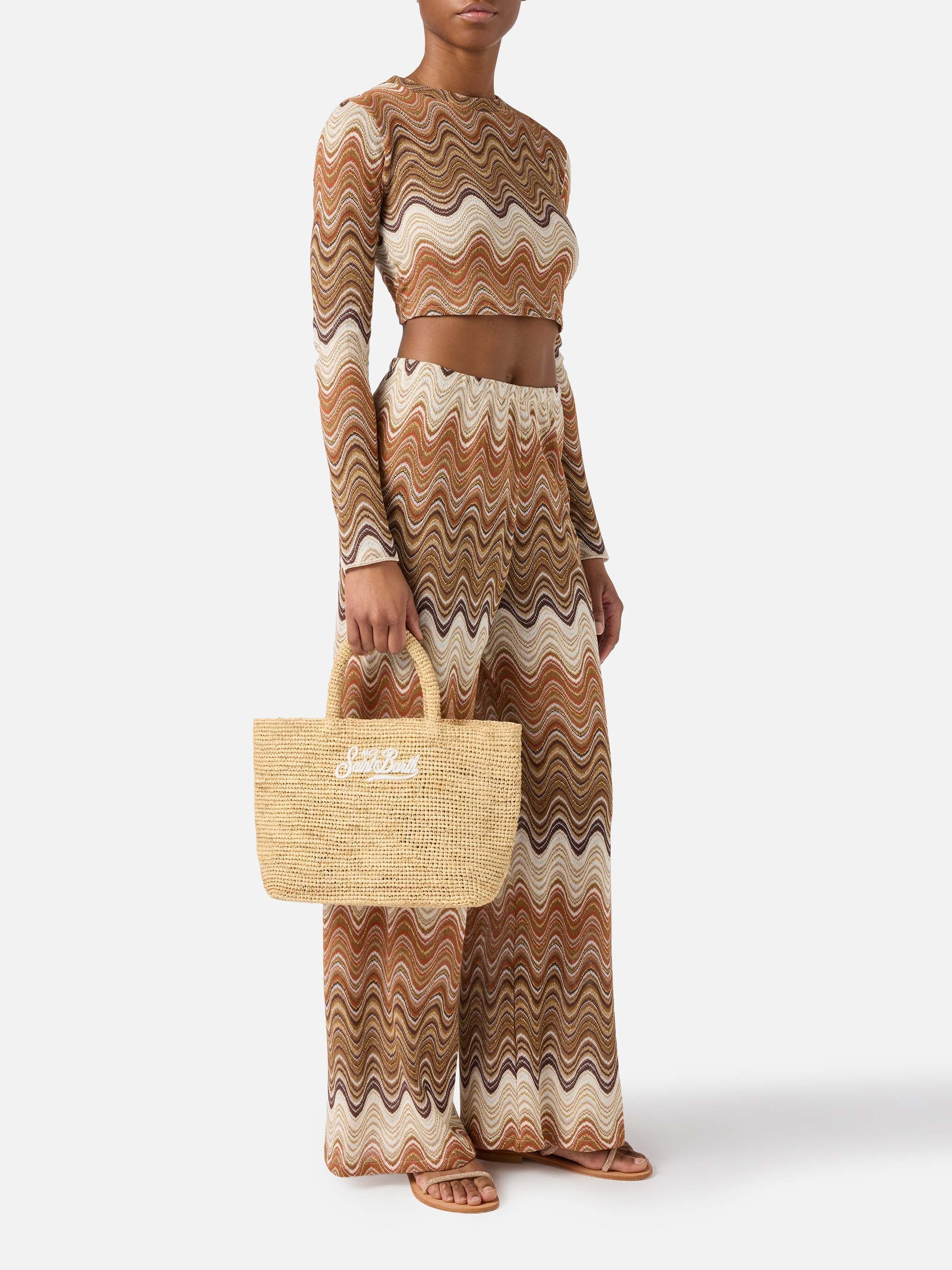 Borsa Beach medium in raffia con logo ricamato - Image 2