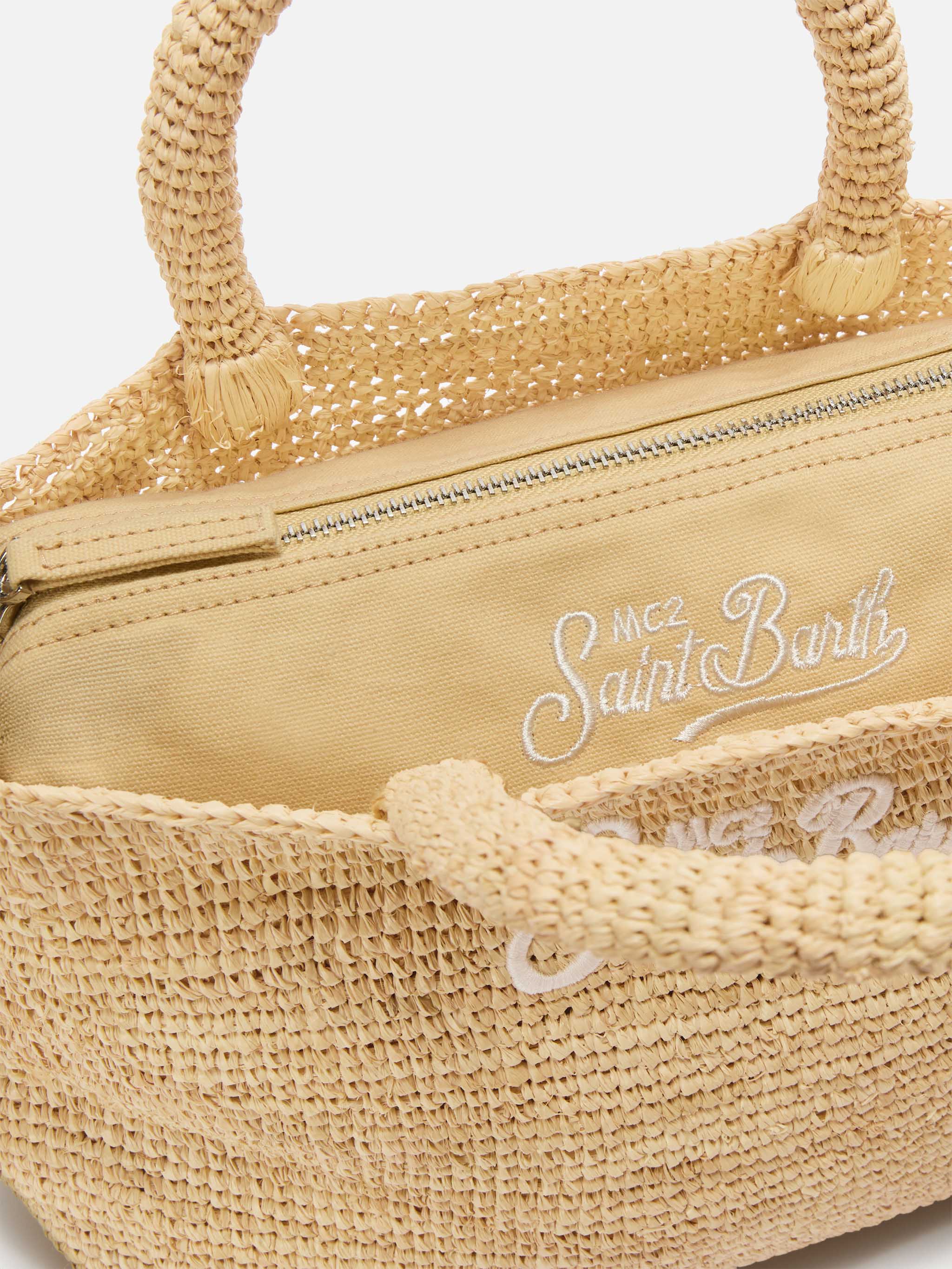 Borsa Beach medium in raffia con logo ricamato - Image 5