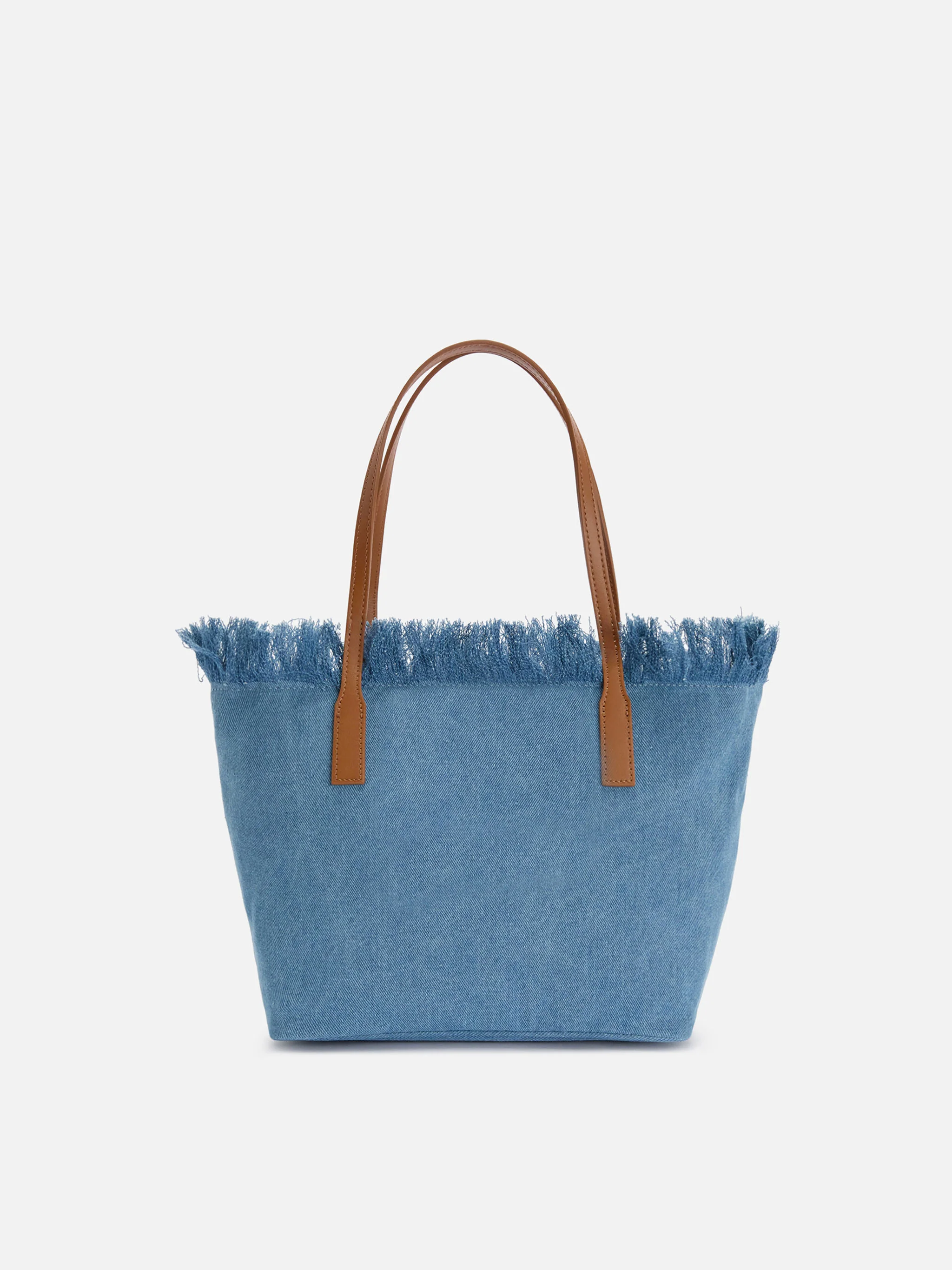 Borsa shopper City medium in tessuto denim con frange - Image 4