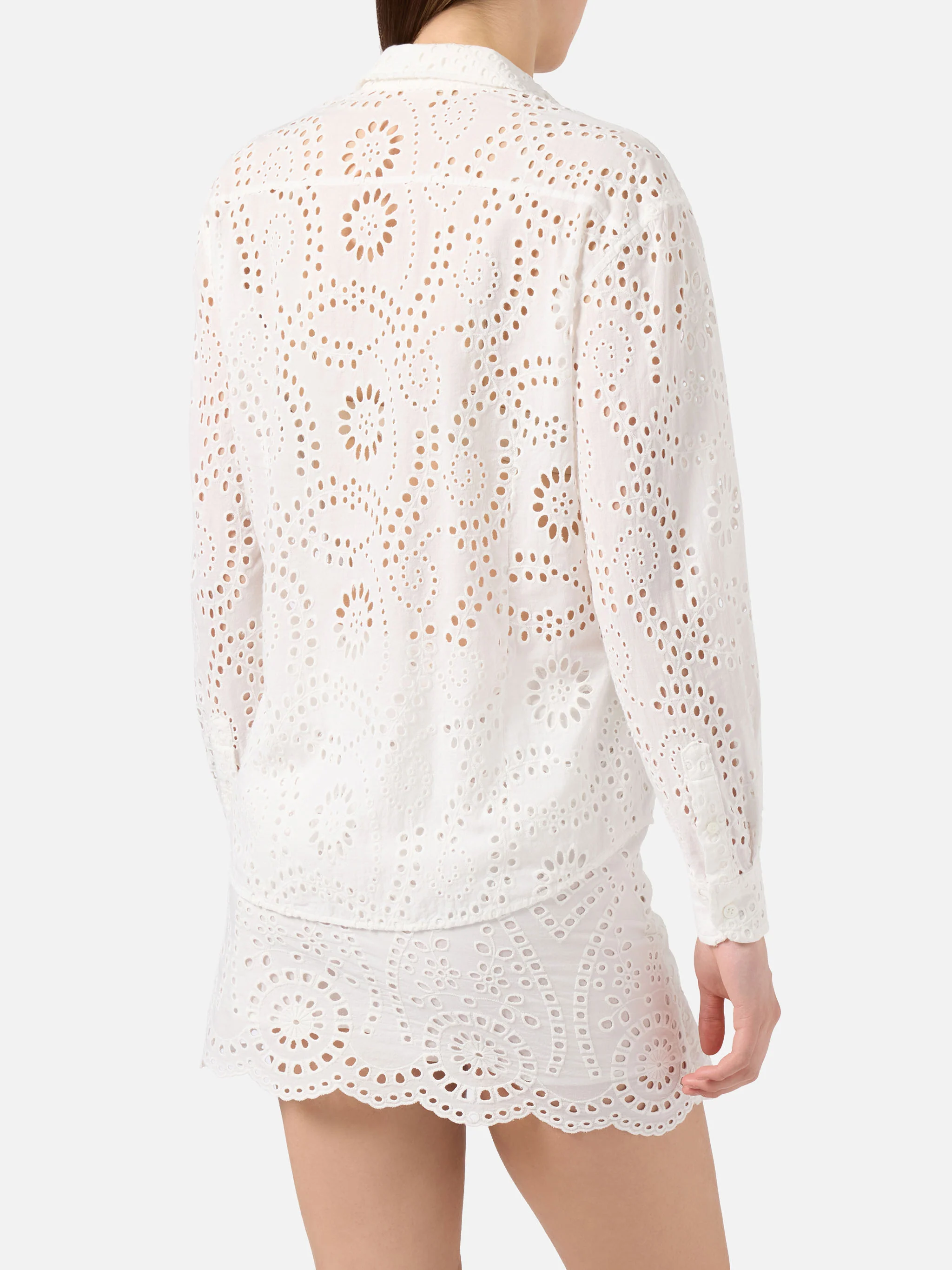 Camicia Meredith in cotone sangallo bianco con motivo floreale - Image 3
