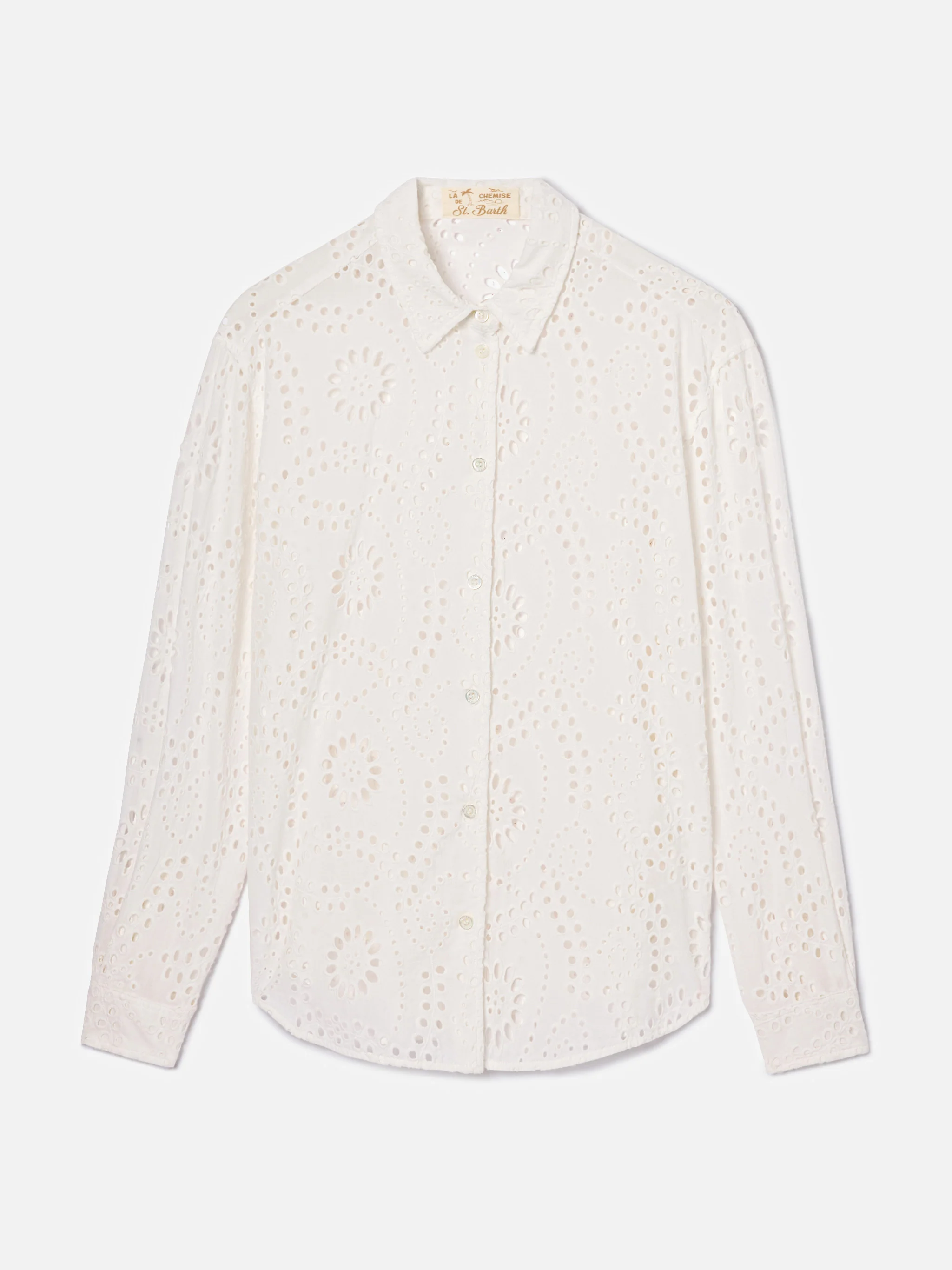 Camicia Meredith in cotone sangallo bianco con motivo floreale - Image 4