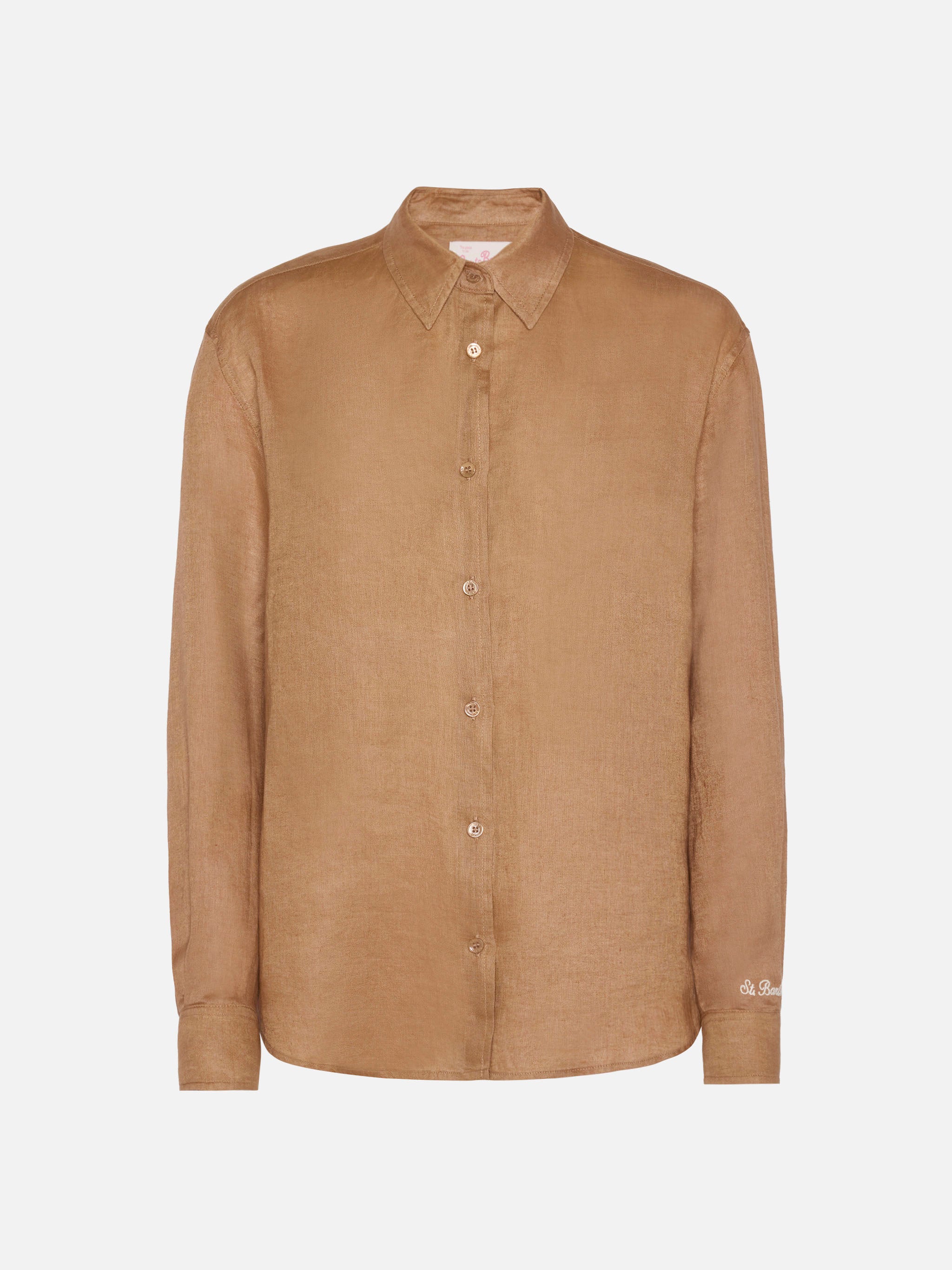 Camicia classica in lino Meredith color cammello - Image 5