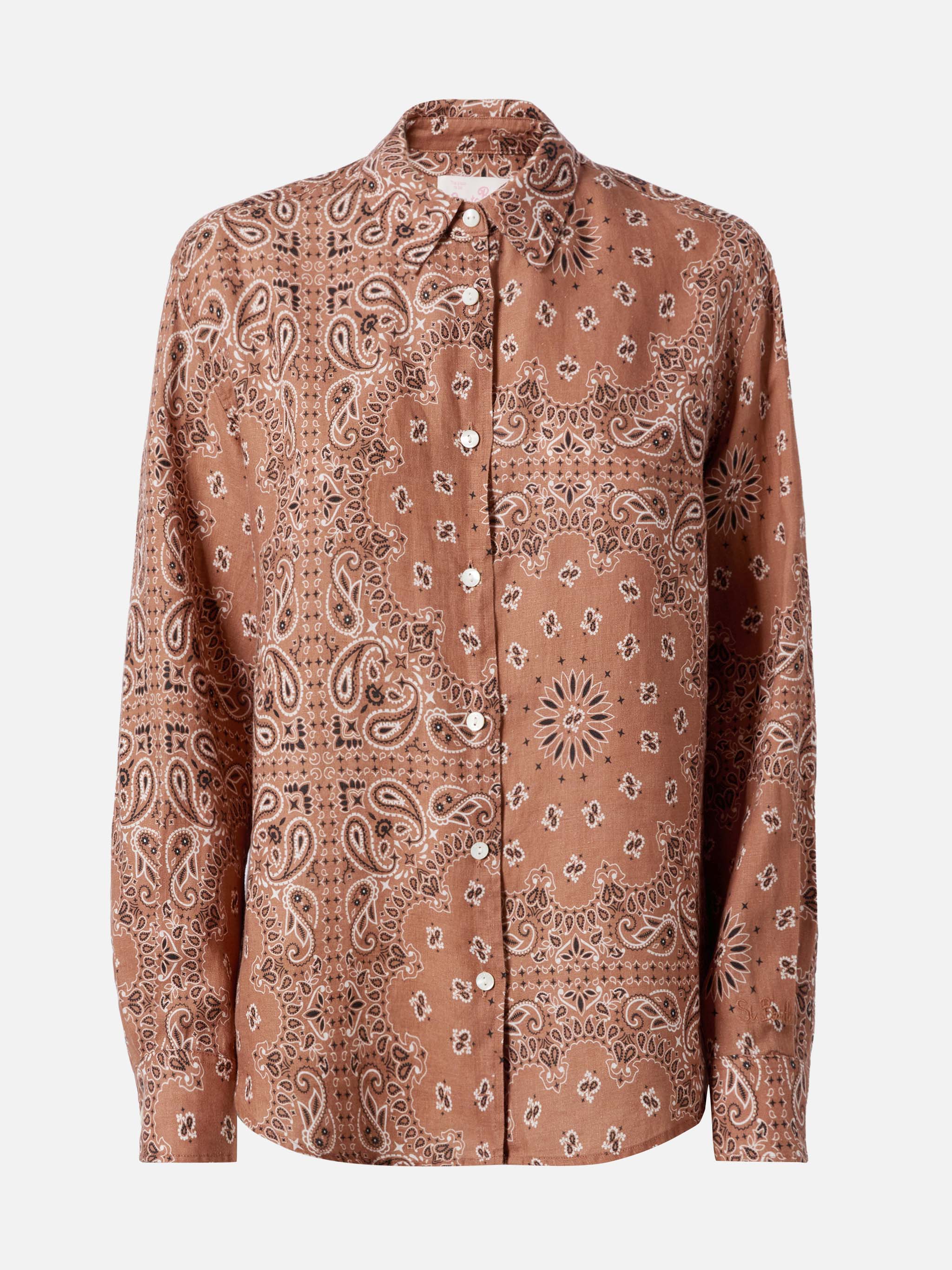 Camicia classica Meredith con stampa bandana marrone - Image 4