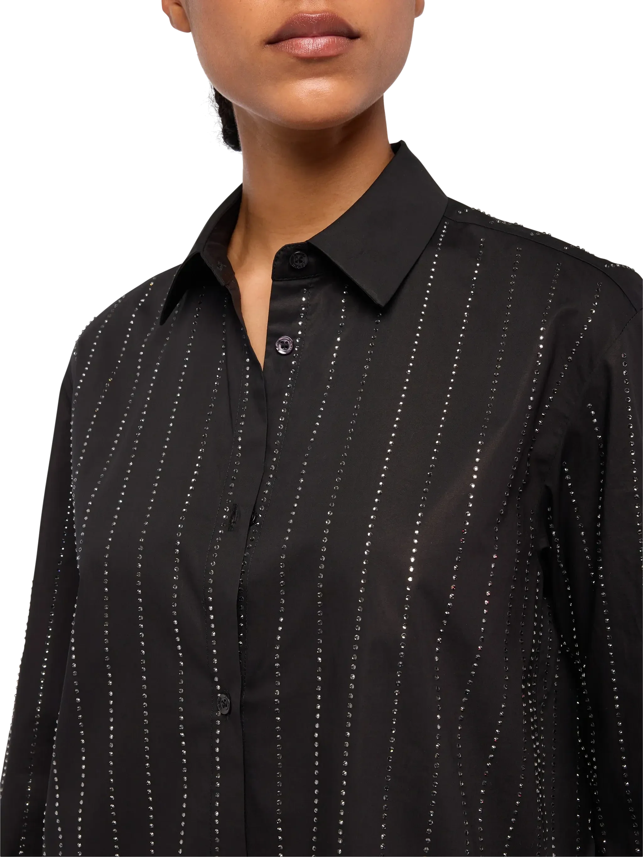 Meredith camicia classica in popeline di cotone con applicazioni di strass a righe - Image 2