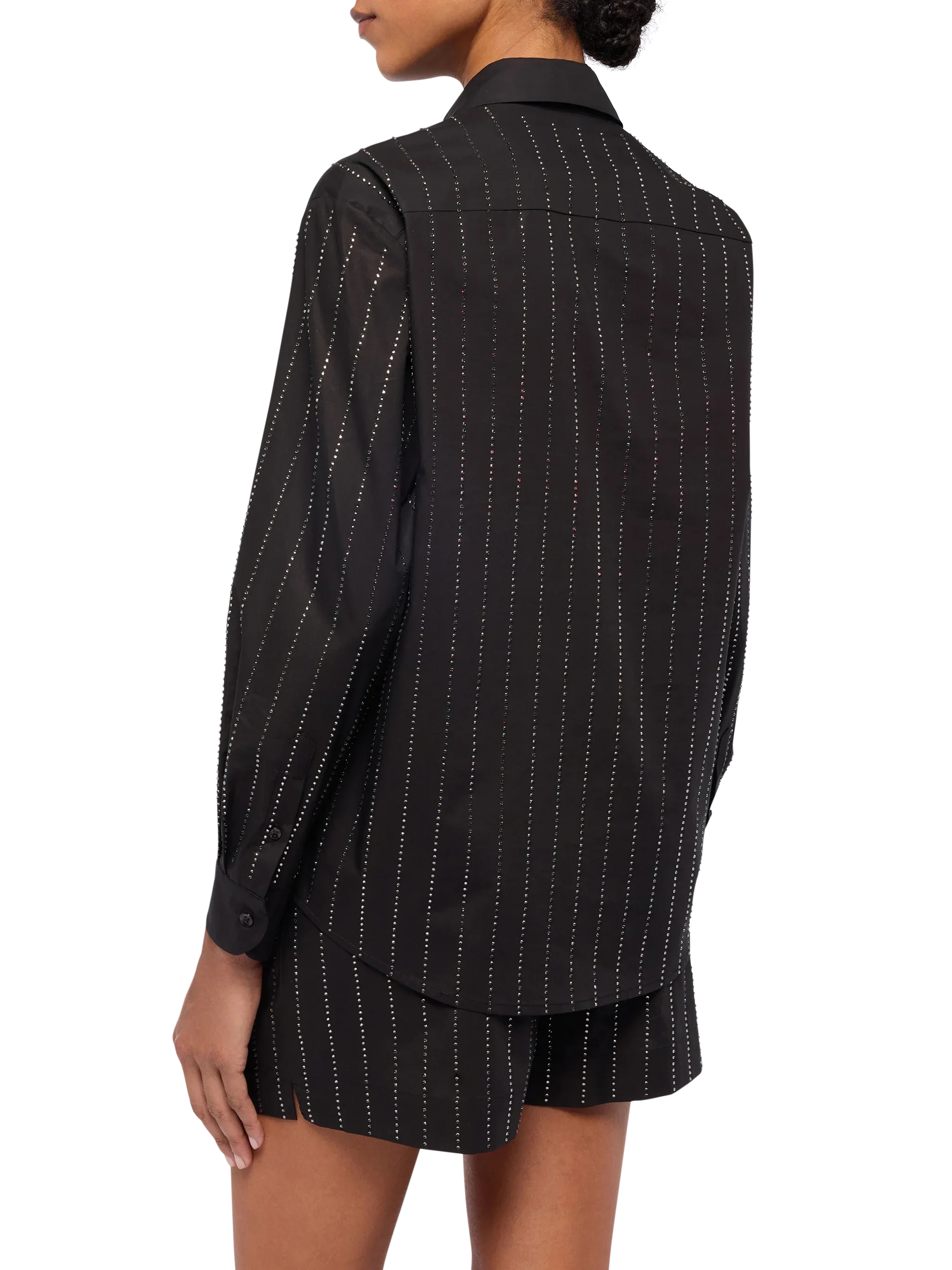 Meredith camicia classica in popeline di cotone con applicazioni di strass a righe - Image 3