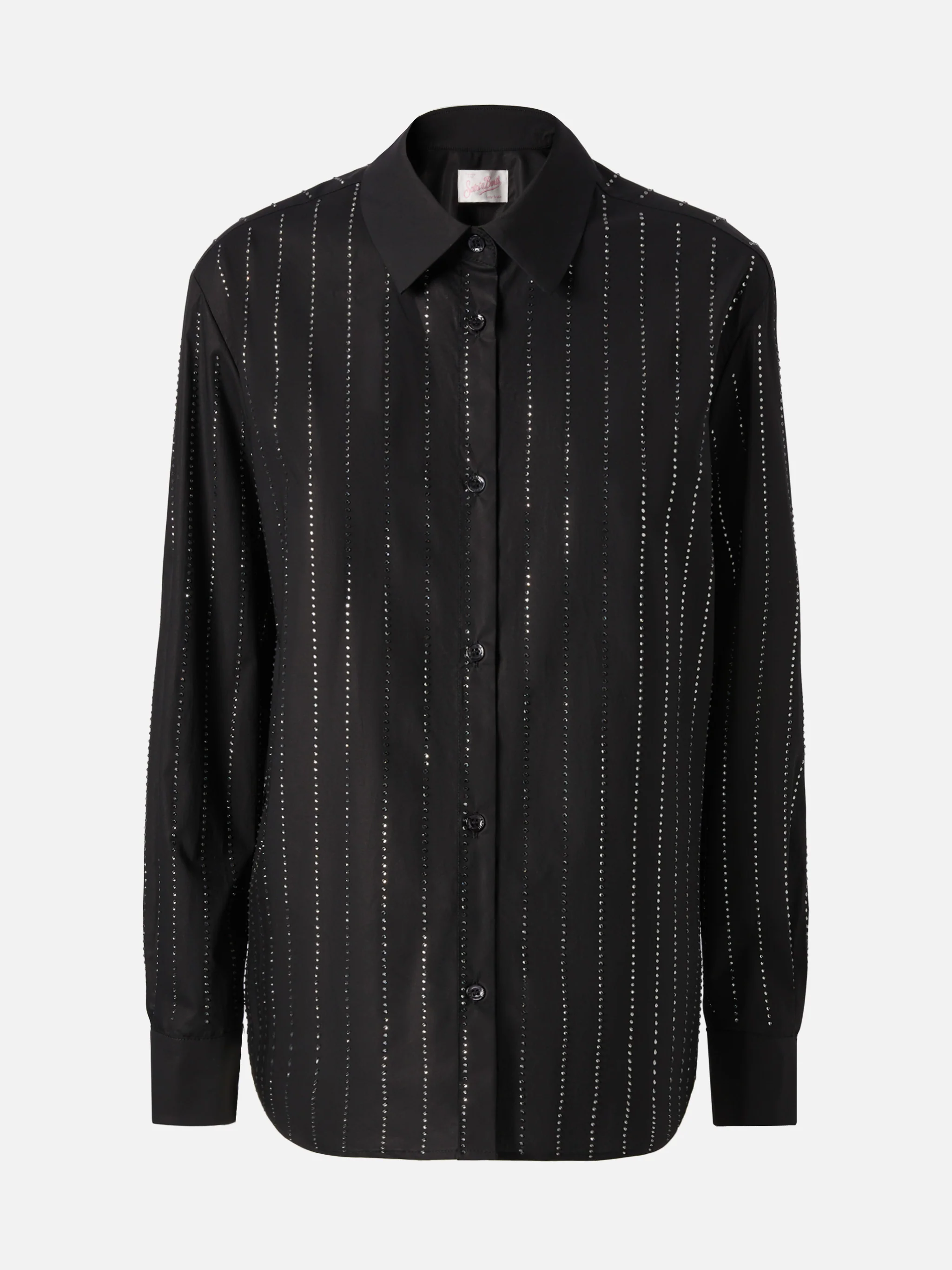 Meredith camicia classica in popeline di cotone con applicazioni di strass a righe - Image 5