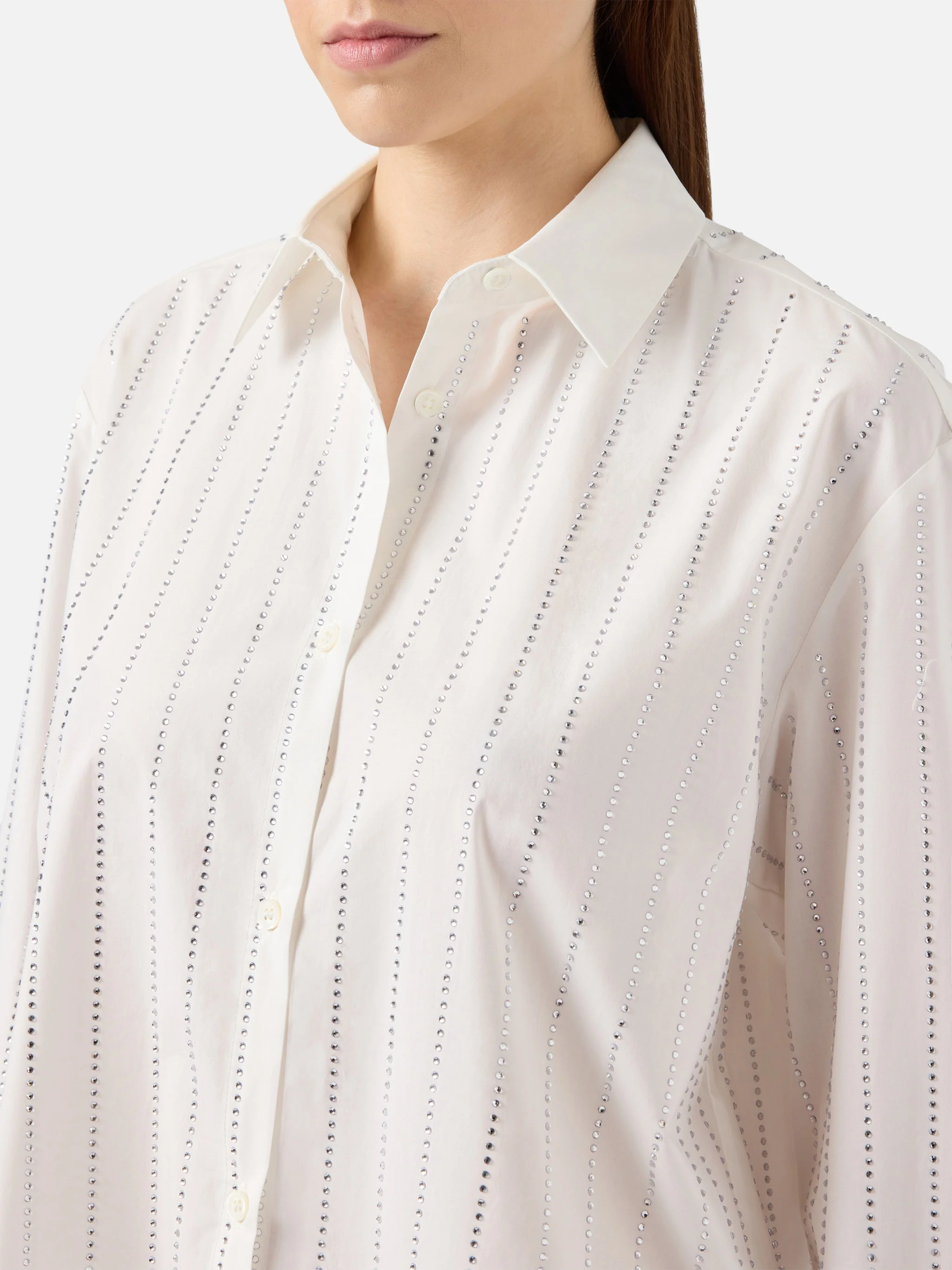 Camicia classica in popeline di cotone Meredith con decorazione rigata in strass - Image 2