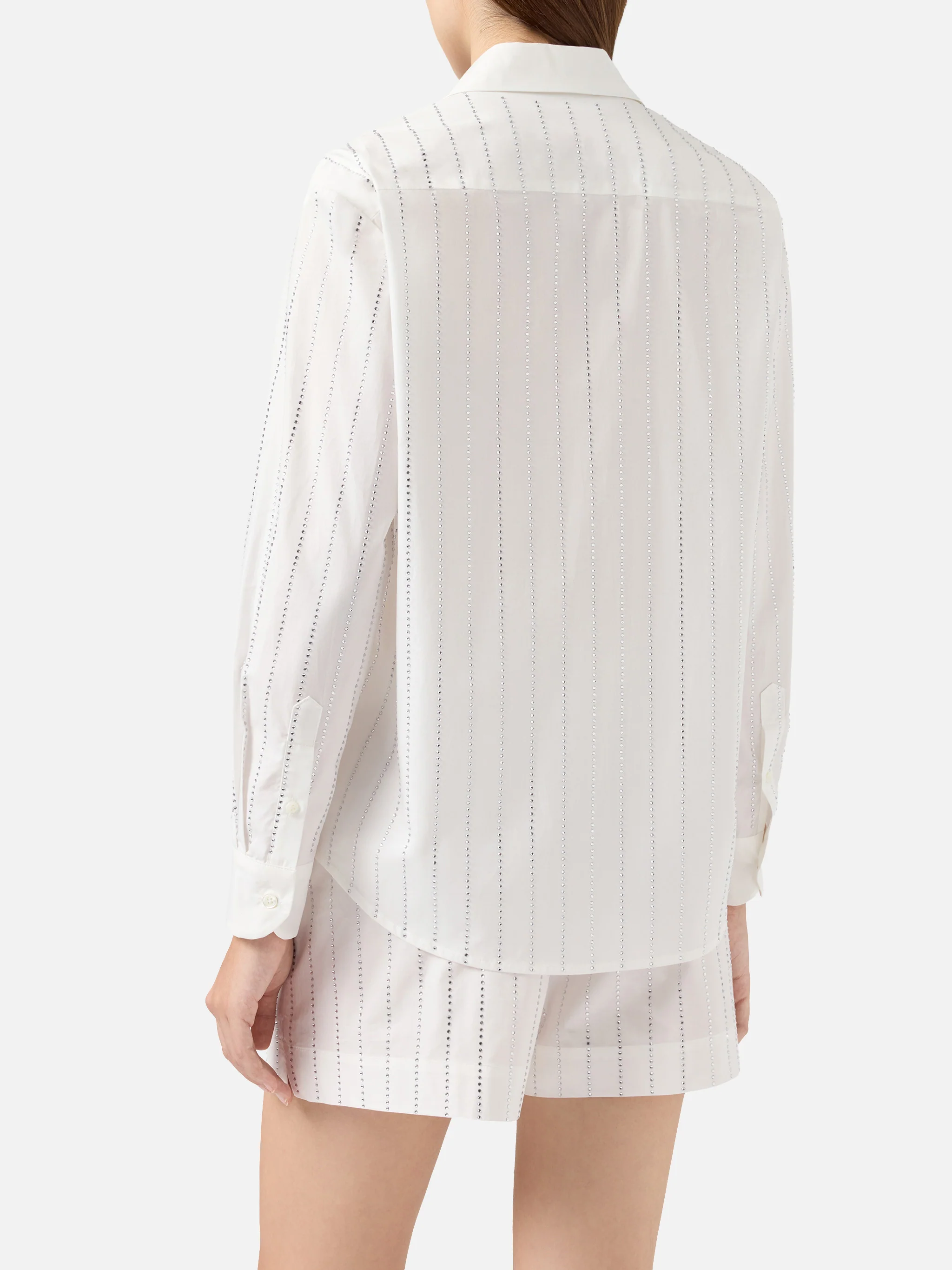 Camicia classica in popeline di cotone Meredith con decorazione rigata in strass - Image 3