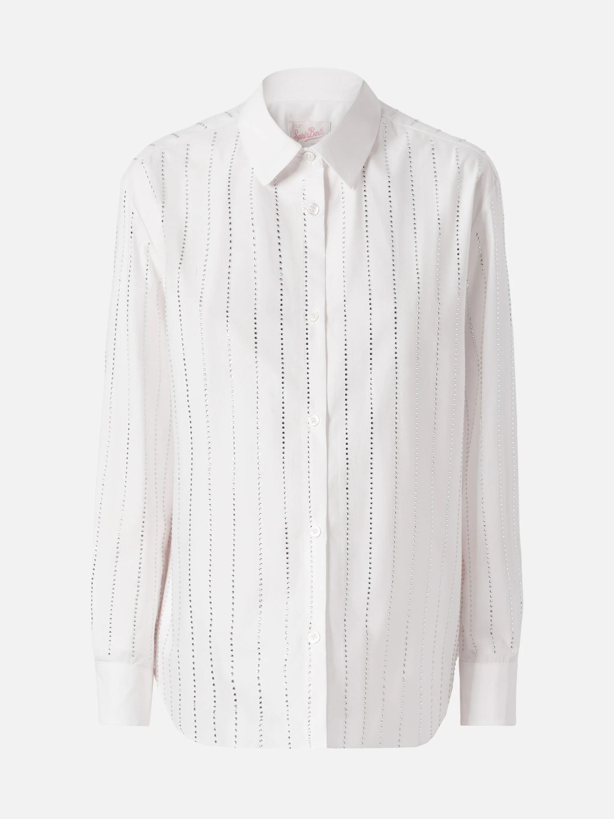 Camicia classica in popeline di cotone Meredith con decorazione rigata in strass - Image 5