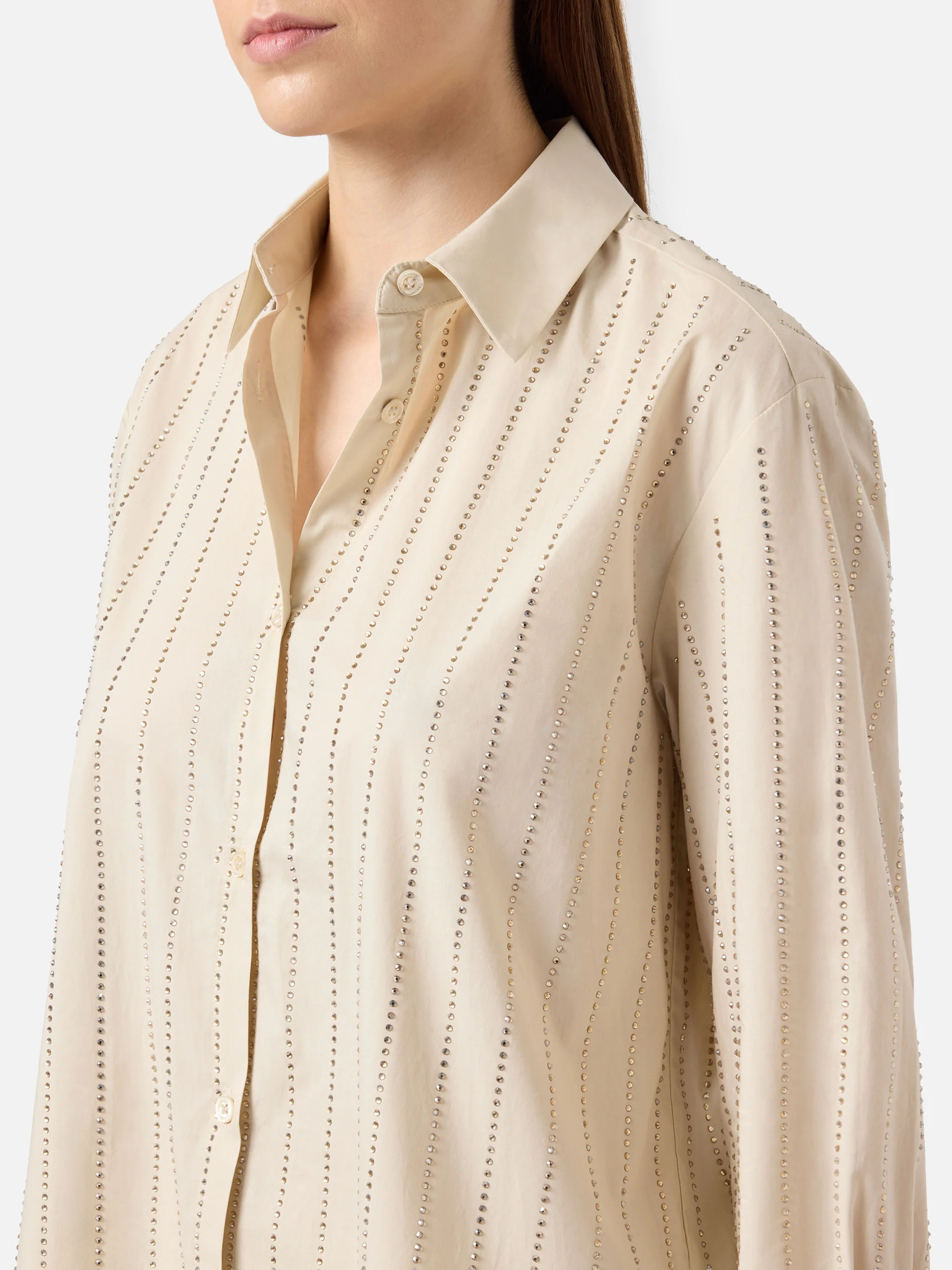 Camicia classica in popeline di cotone Meredith con decorazione rigata in strass - Image 2