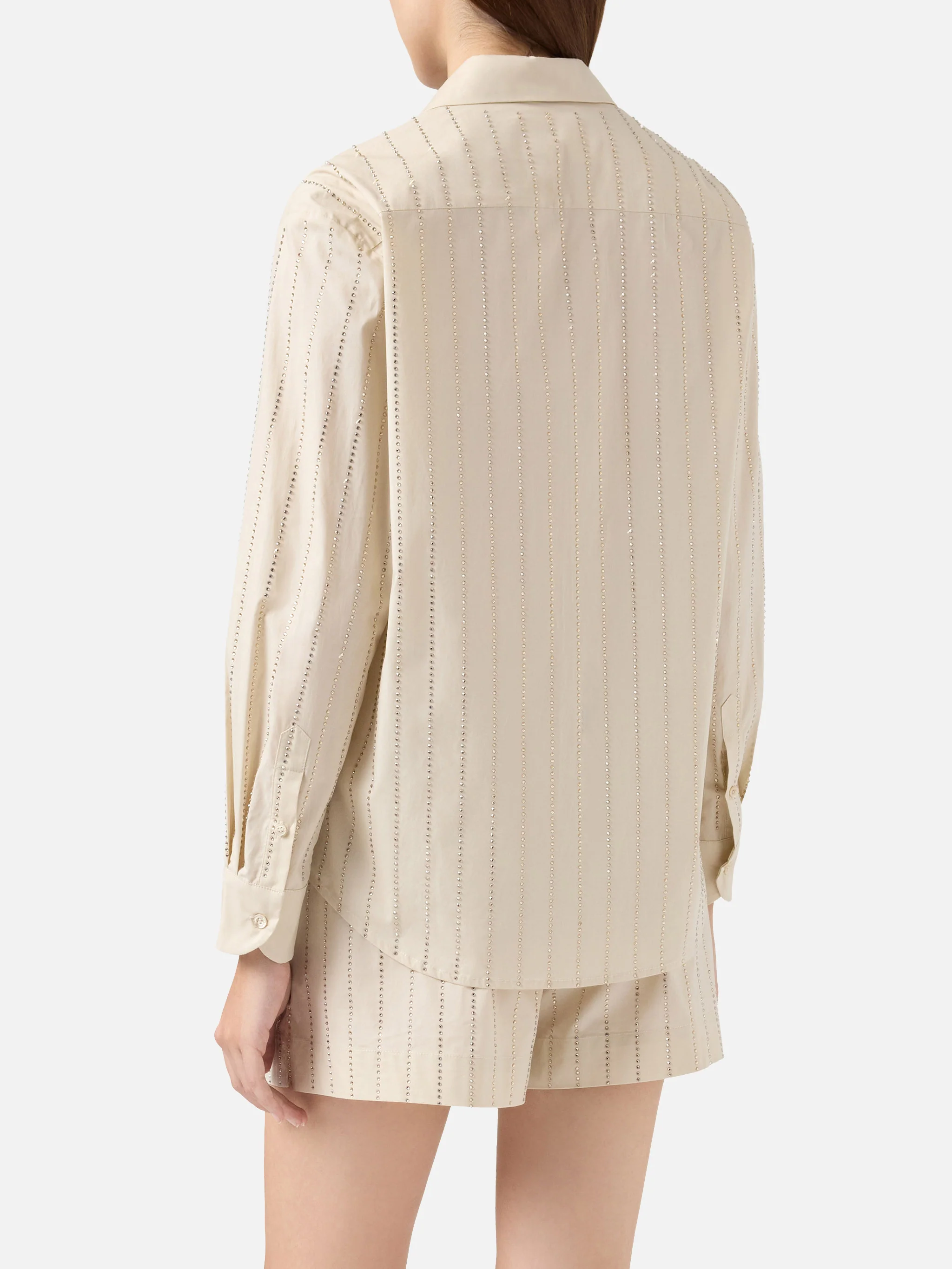 Camicia classica in popeline di cotone Meredith con decorazione rigata in strass - Image 3
