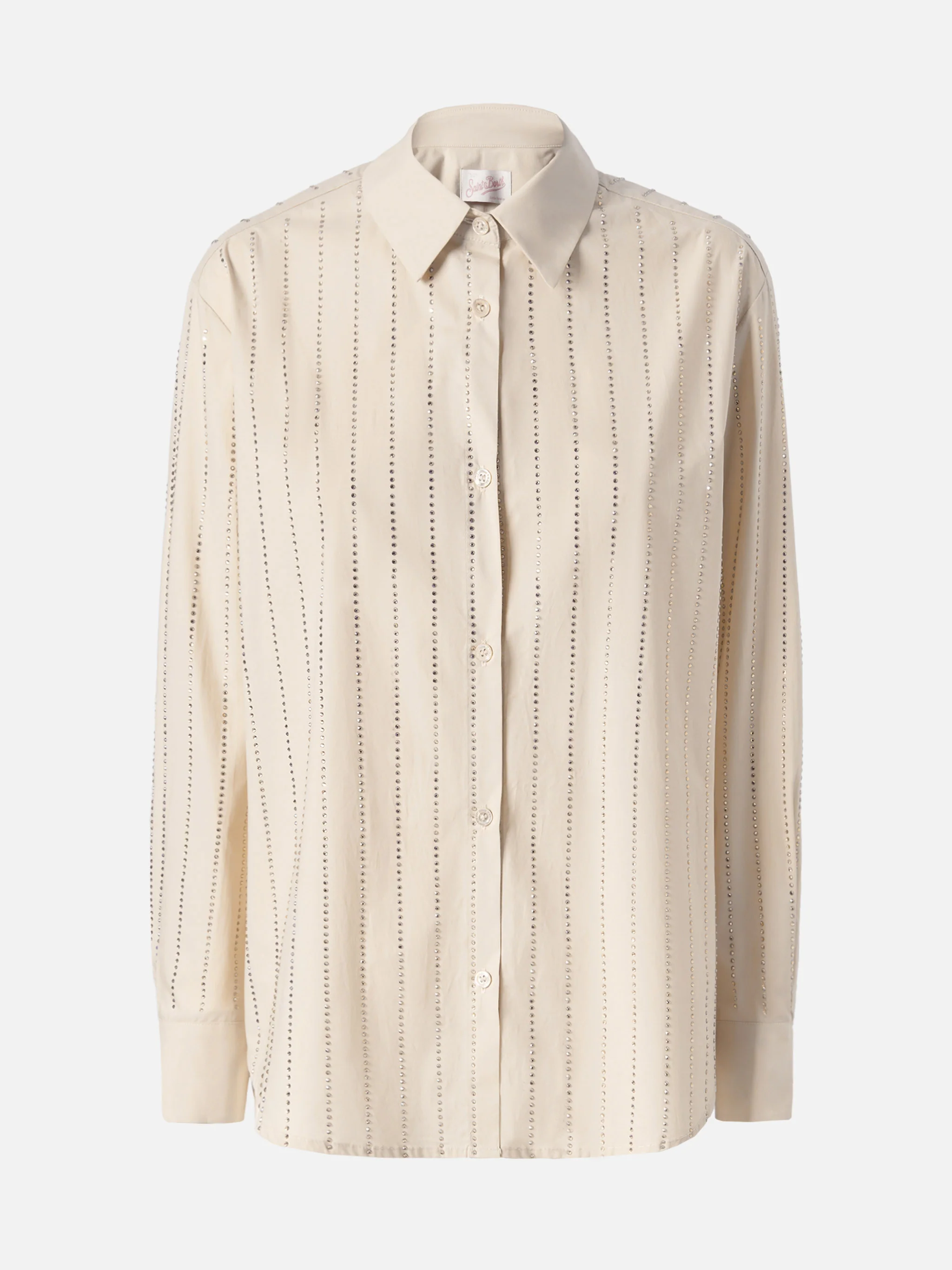 Camicia classica in popeline di cotone Meredith con decorazione rigata in strass - Image 5