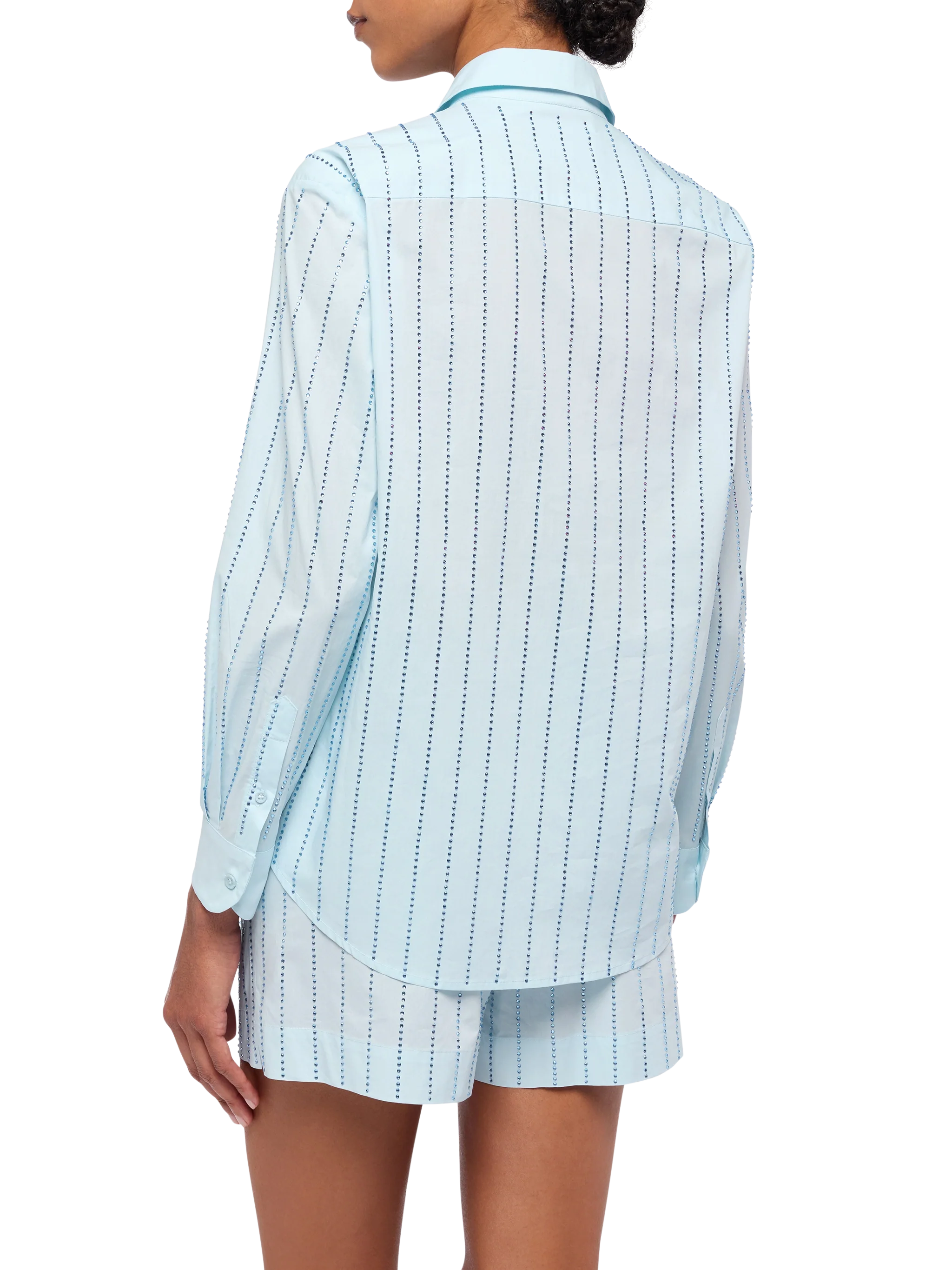Camicia classica in popeline di cotone Meredith con decorazione rigata in strass - Image 3