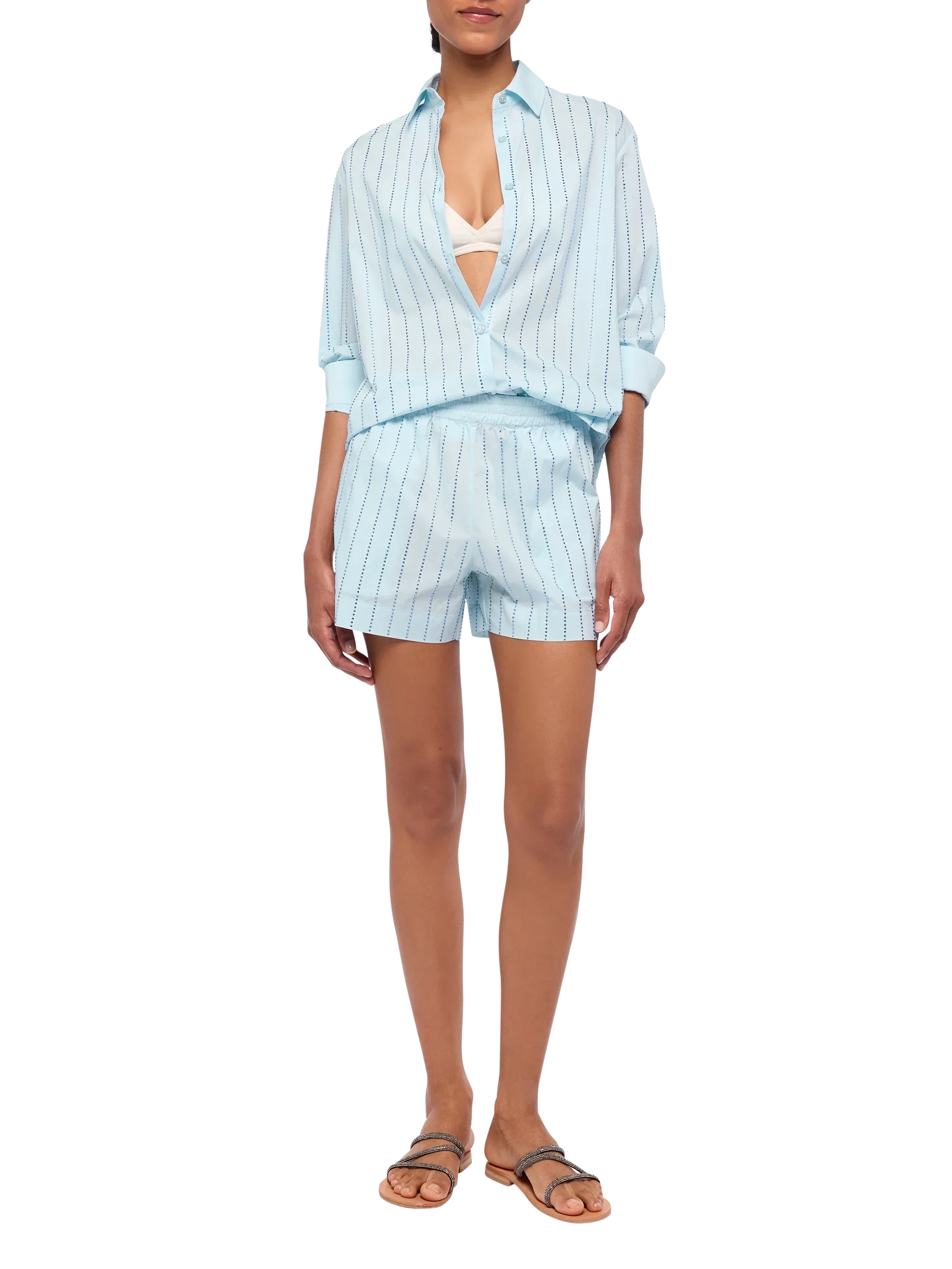 Camicia classica in popeline di cotone Meredith con decorazione rigata in strass - Image 4
