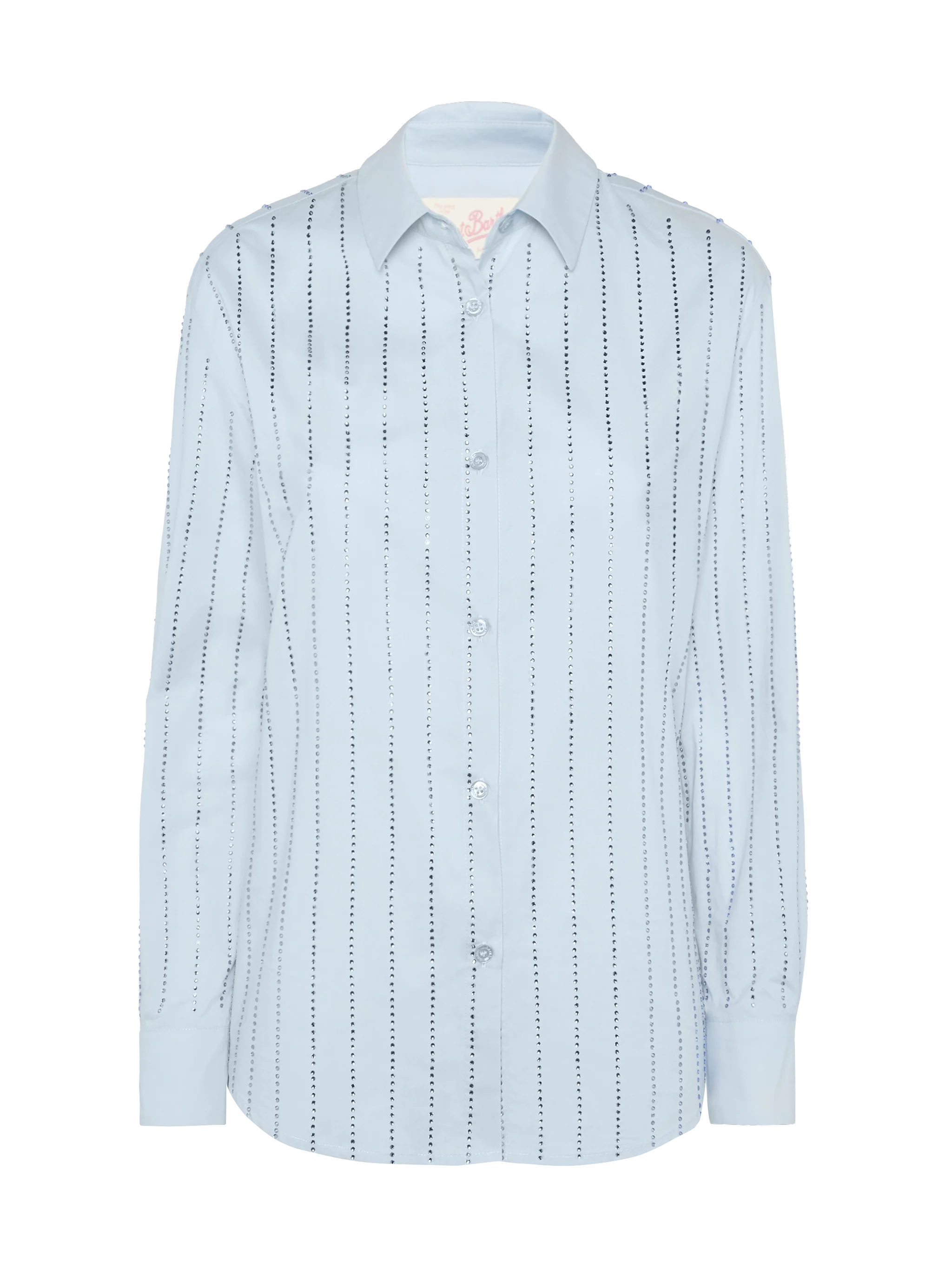 Camicia classica in popeline di cotone Meredith con decorazione rigata in strass - Image 5