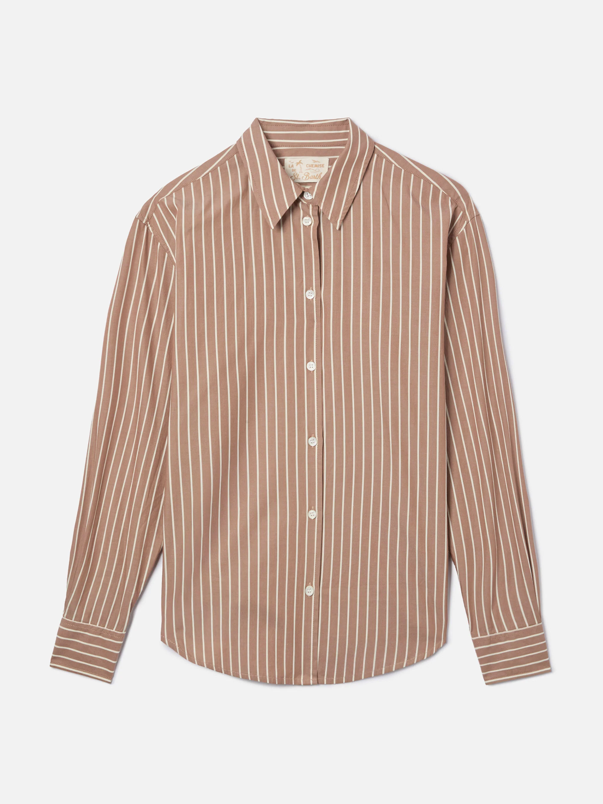 Camicia Meredith in cotone a righe marroni con ricamo Saint Barth - Image 5