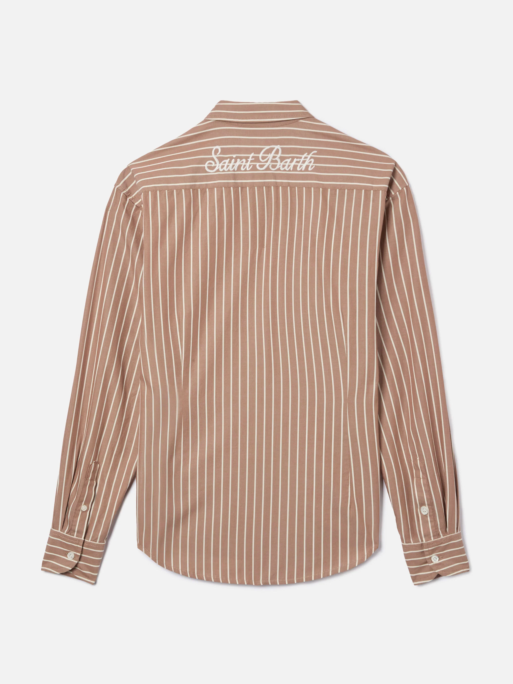Camicia Meredith in cotone a righe marroni con ricamo Saint Barth - Image 6